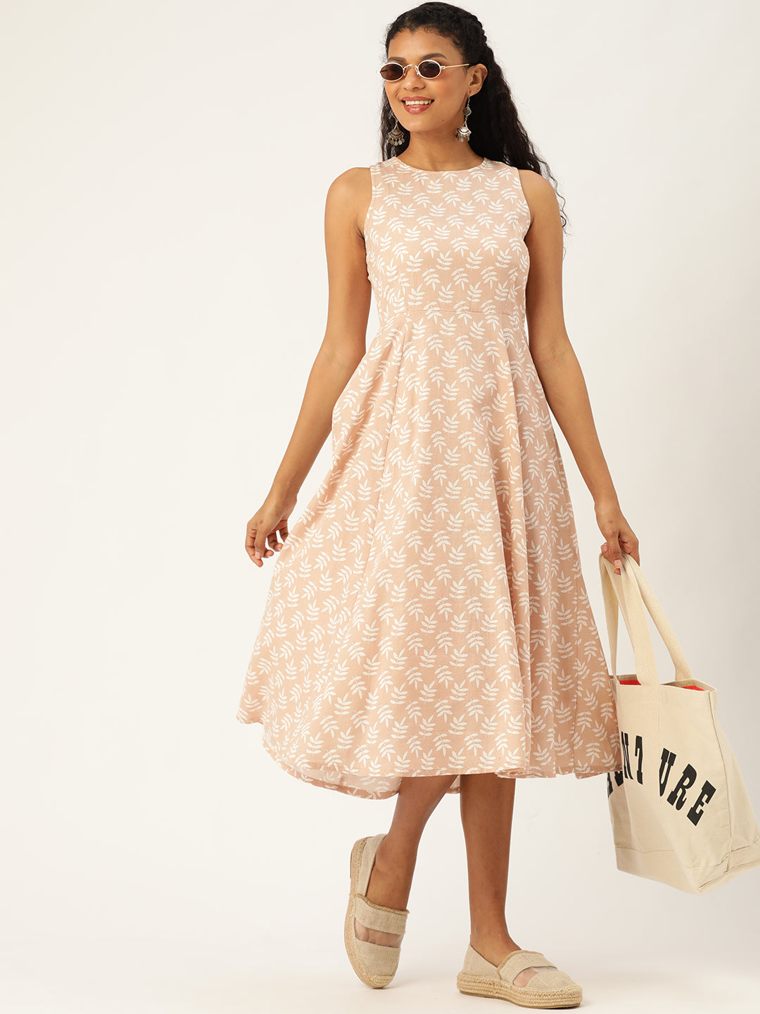Peach Printed Sleeveless Kurta