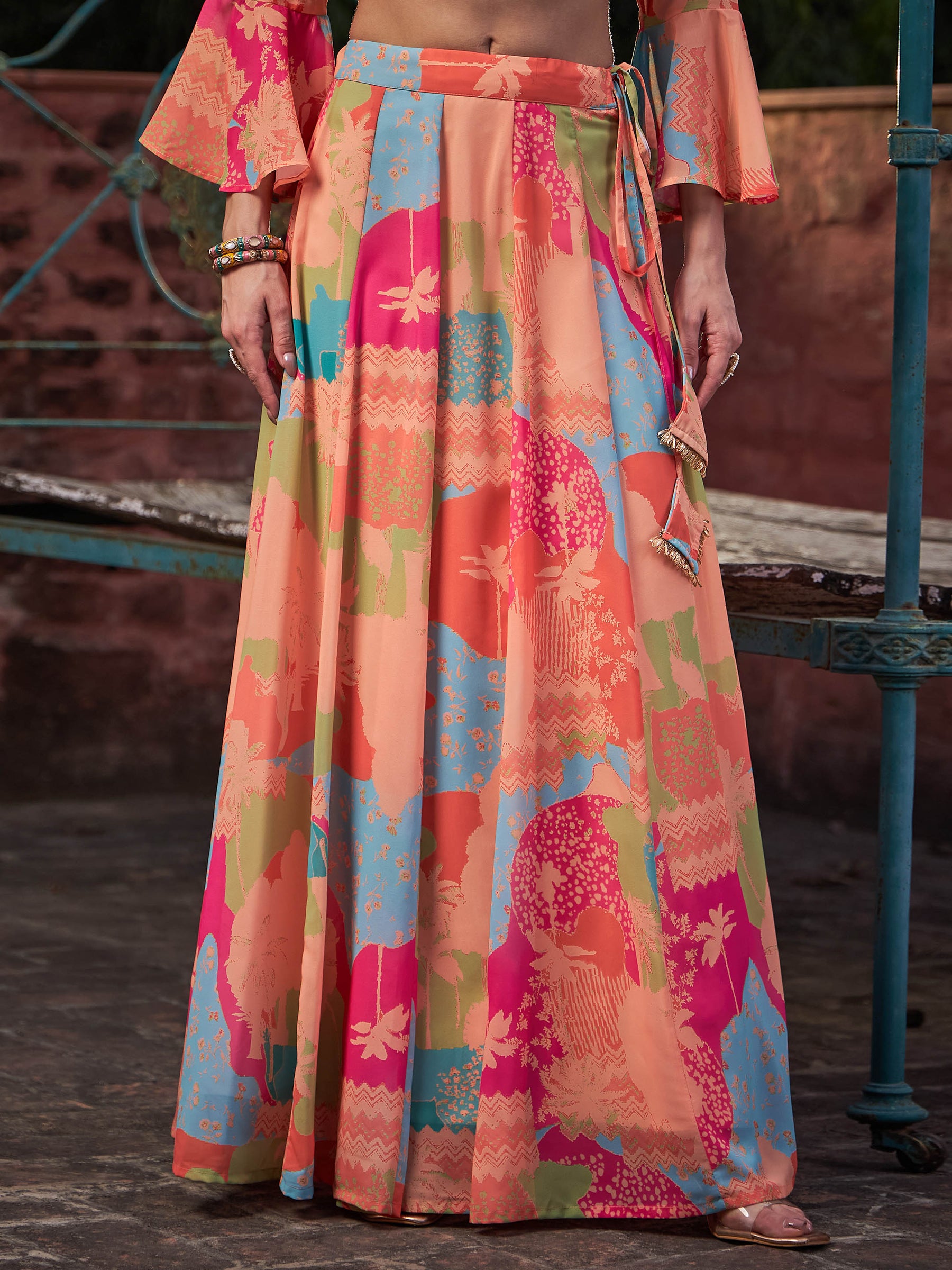 Orange Tie & dye Crop Top With Anarkali Skirt-Shae by SASSAFRAS