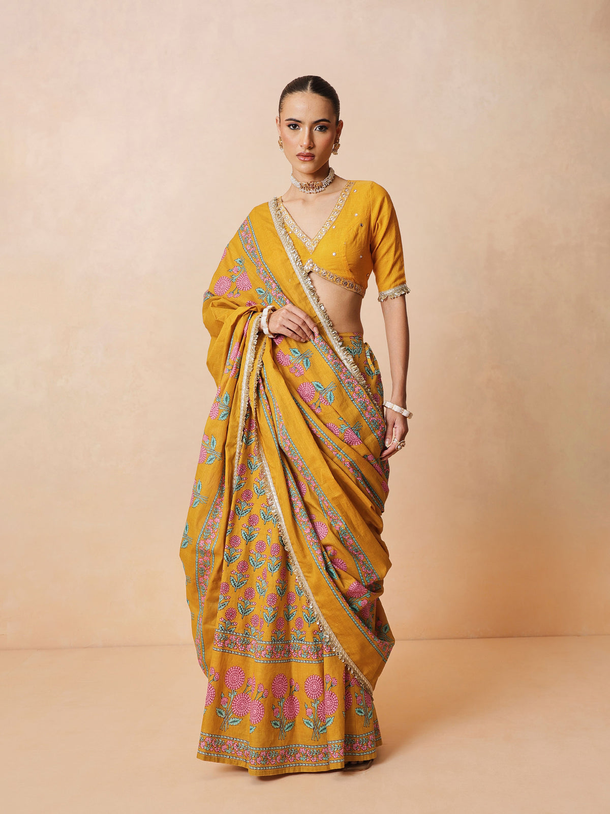 Yellow Embroidered Crop Top With Anarkali Skirt & Dupatta-Luxe - Shae by SASSAFRAS