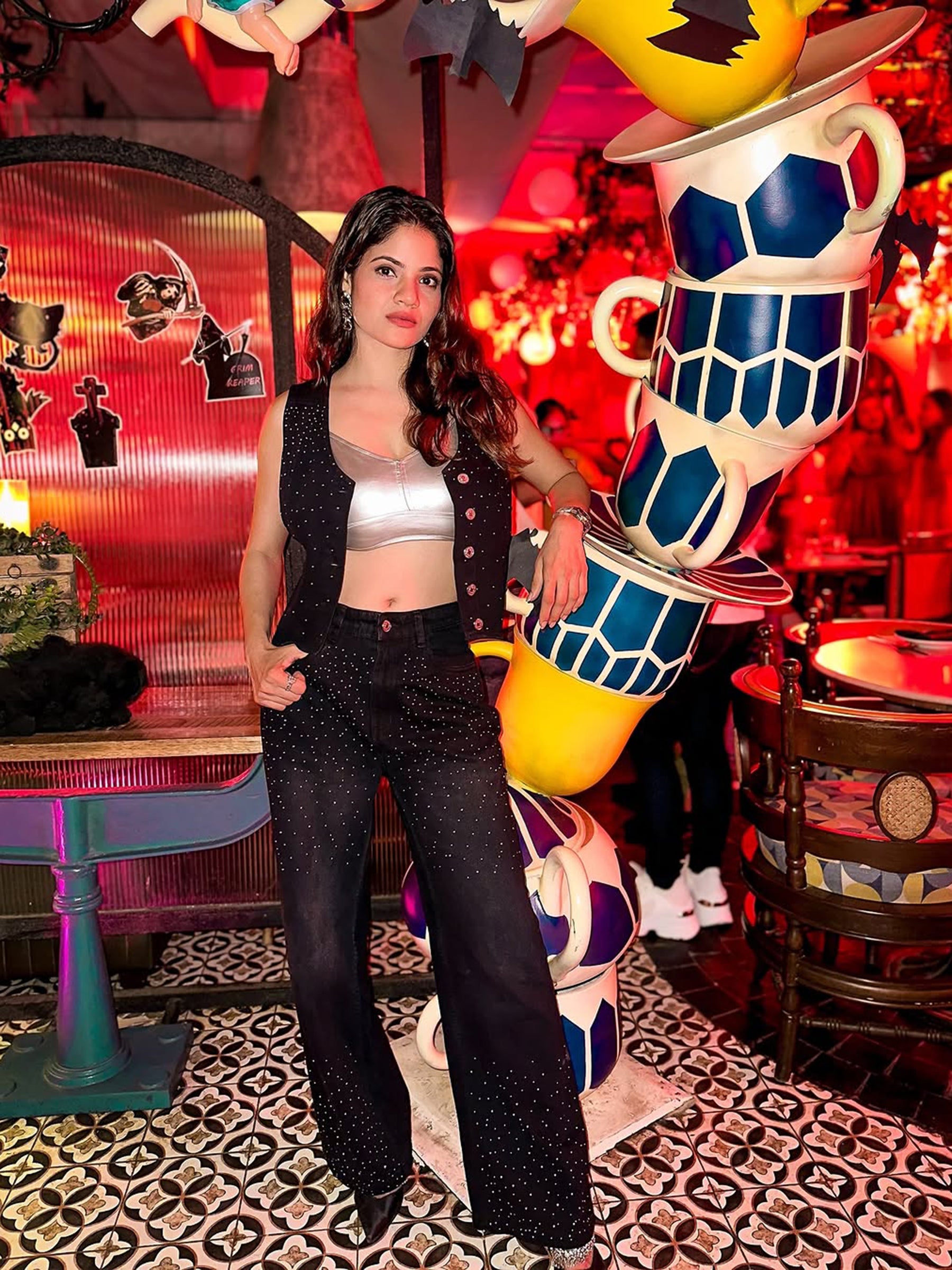 Women Black Denim Top With Straight Fit Jeans