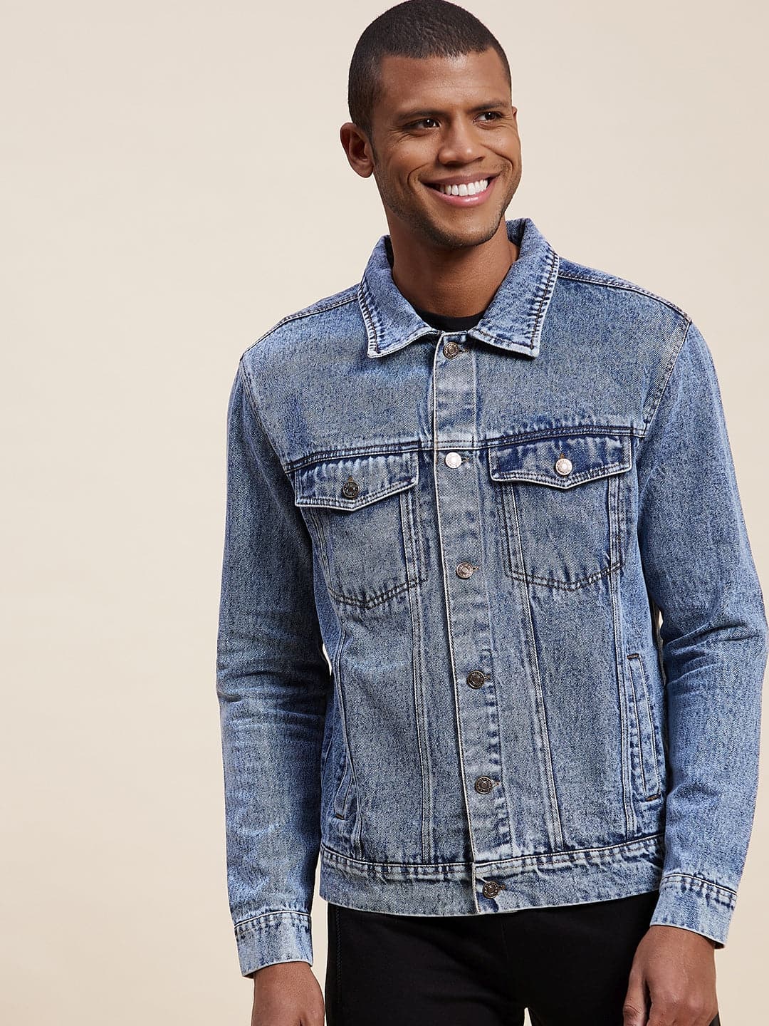 Men's Blue Washed Denim Jacket-Men's Jackets-SASSAFRAS