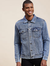 Men's Blue Washed Denim Jacket-Men's Jackets-SASSAFRAS