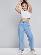 Girls Blue Tencel Wide Leg Drawstring Pants-Girls Pants-SASSAFRAS