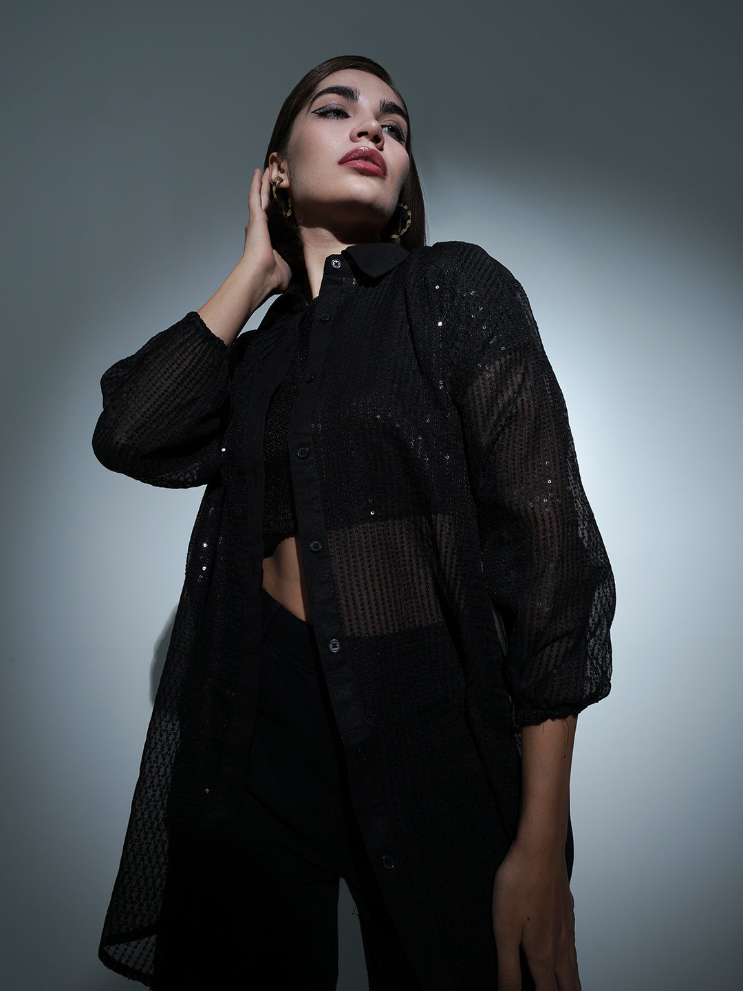 Black Sequin Shirt -SASSAFRAS