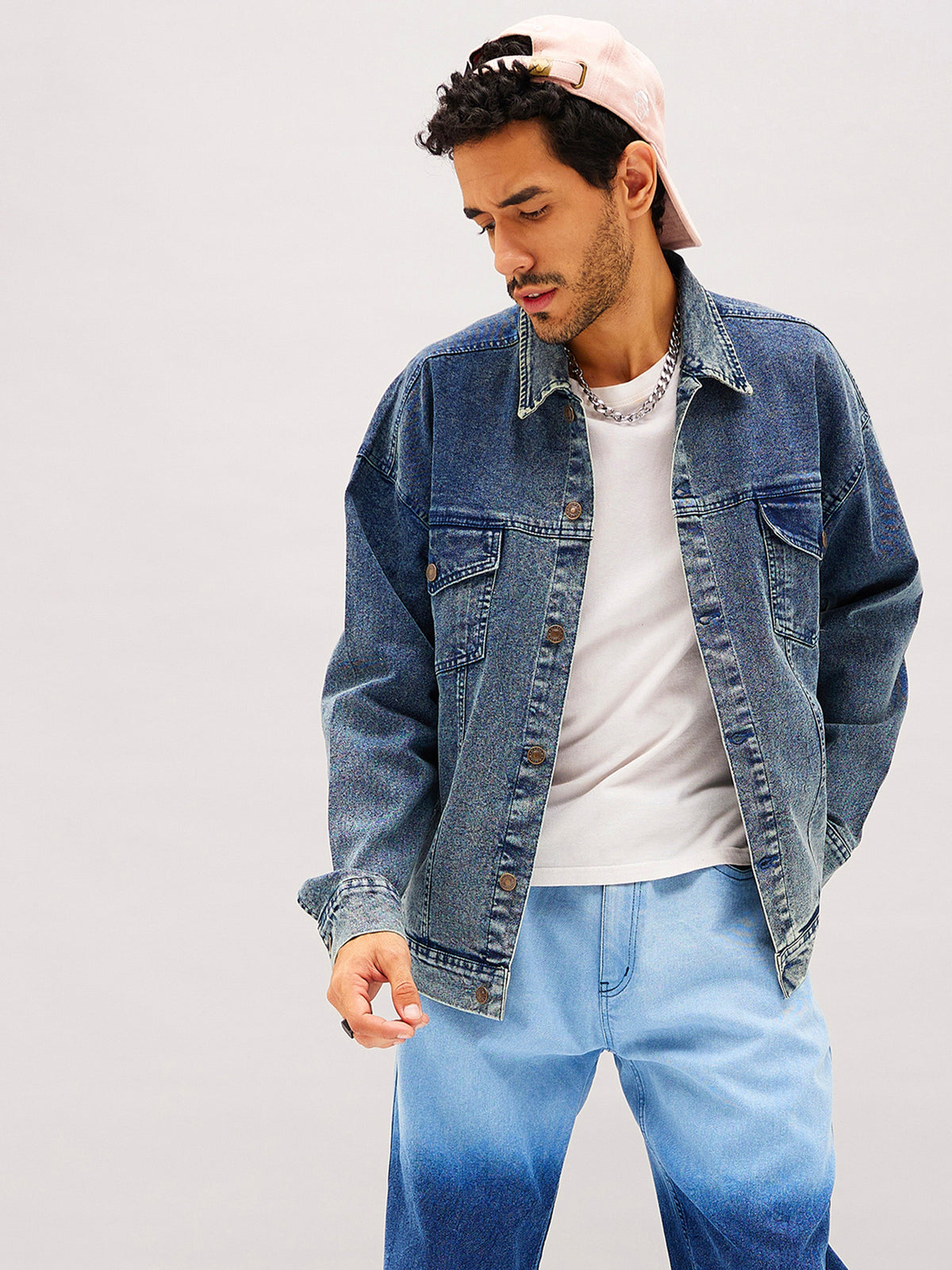 Blue Washed Relax Fit Denim Jacket-MASCLN SASSAFRAS