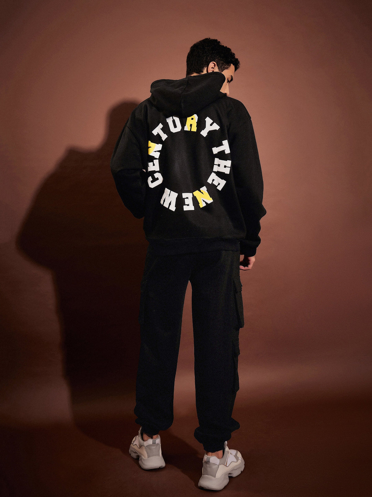 Black CENTURY Oversized Zipper Hoodie With Joggers-MASCLN SASSAFRAS