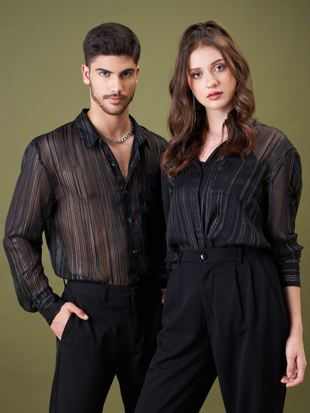 Unisex Black Lurex Relax Fit Shirt-MASCLN SASSAFRAS