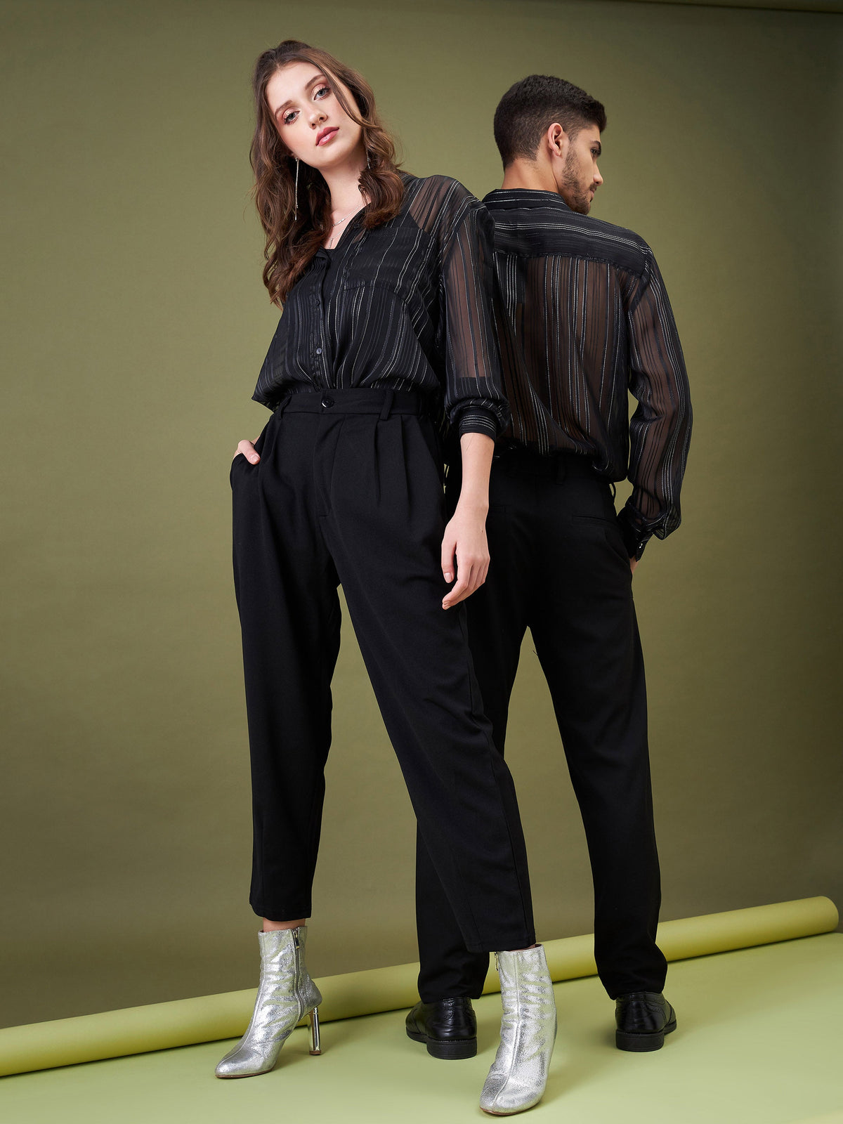 Unisex Black Lurex Relax Fit Shirt-MASCLN SASSAFRAS