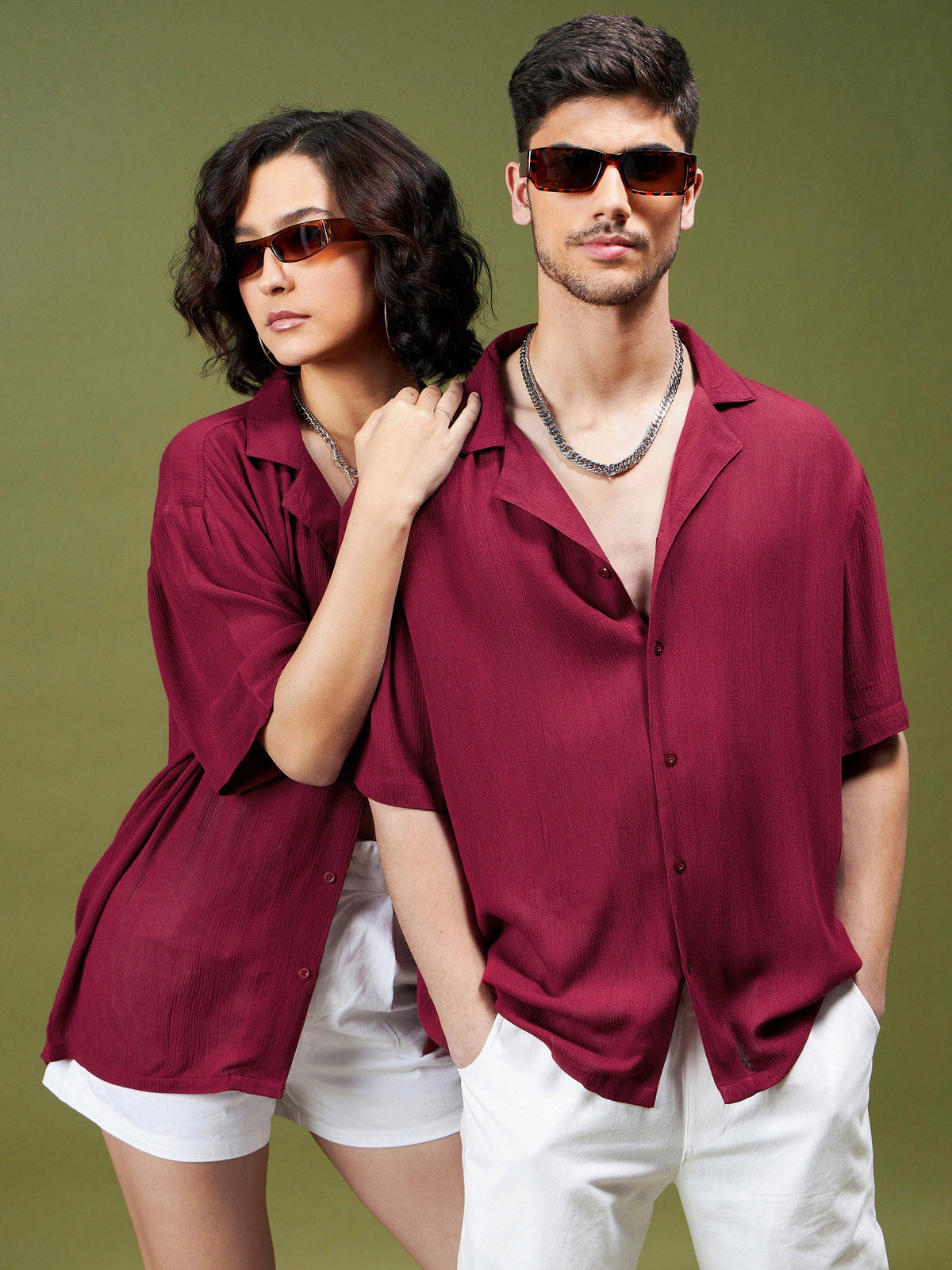 Unisex Maroon Solid Relax Fit Shirt-MASCLN SASSAFRAS