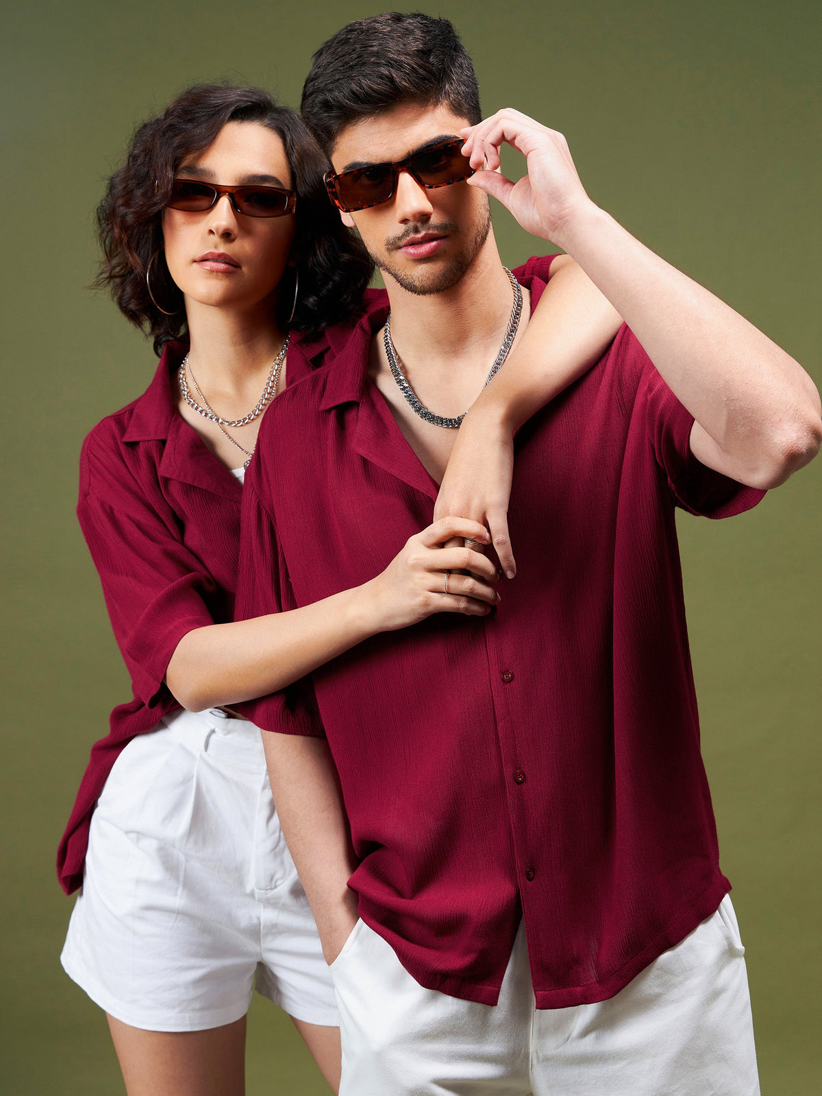 Unisex Maroon Solid Relax Fit Shirt-MASCLN SASSAFRAS