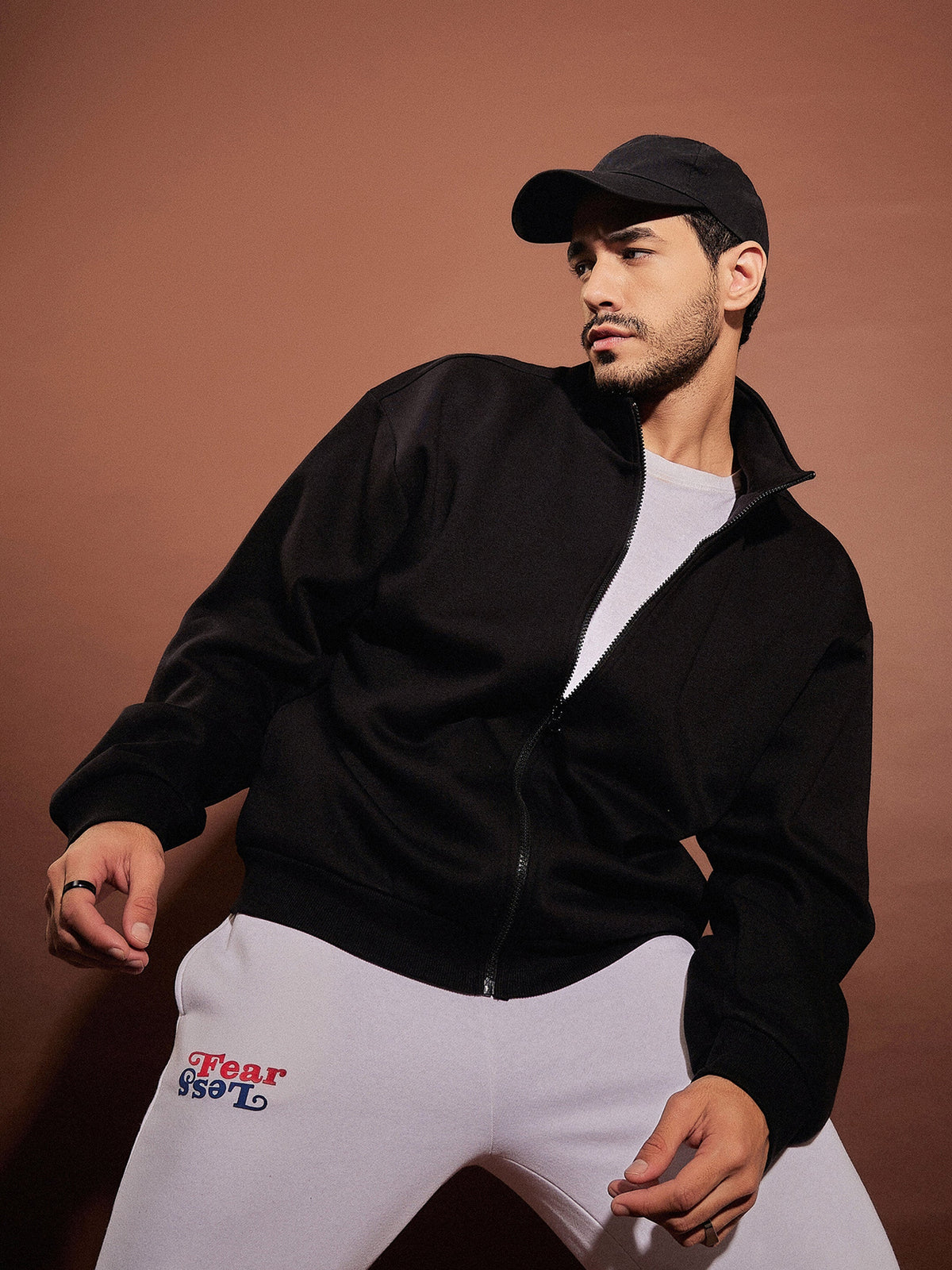 Black Front Zipper Oversized Sweatshirt-MASCLN SASSAFRAS