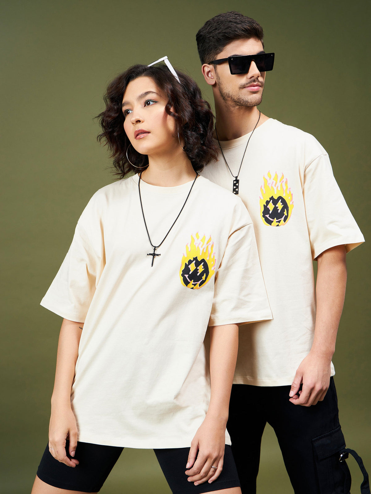 Unisex Beige TIME Oversized T-Shirt-MASCLN SASSAFRAS