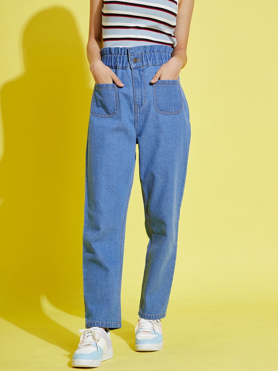 Buy Girls Blue Paper Bag Waist Carrot Jeans Online at Sassafras