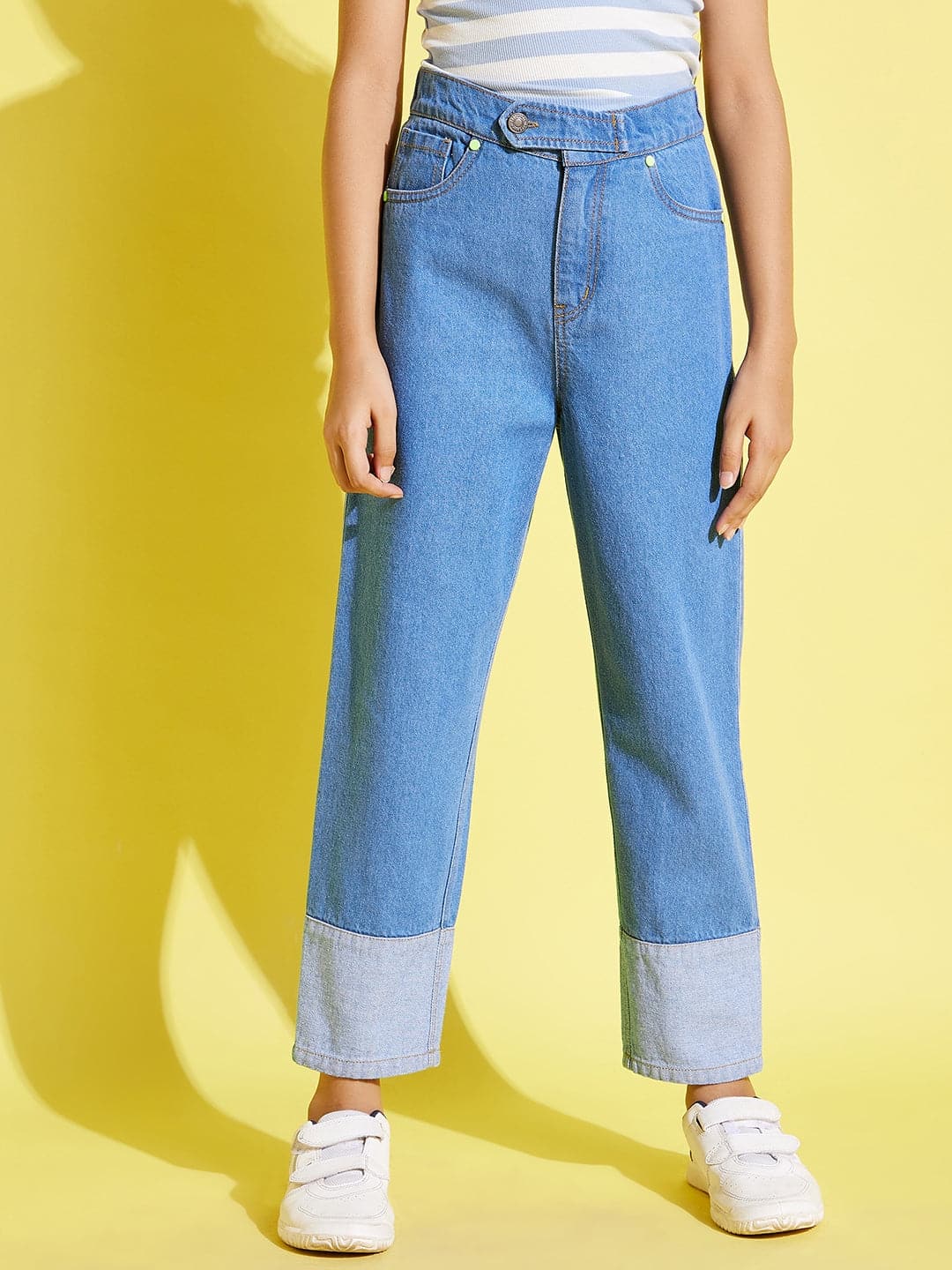 Buy Girls Blue Contrast Hem Carrot Jeans Online at Sassafras