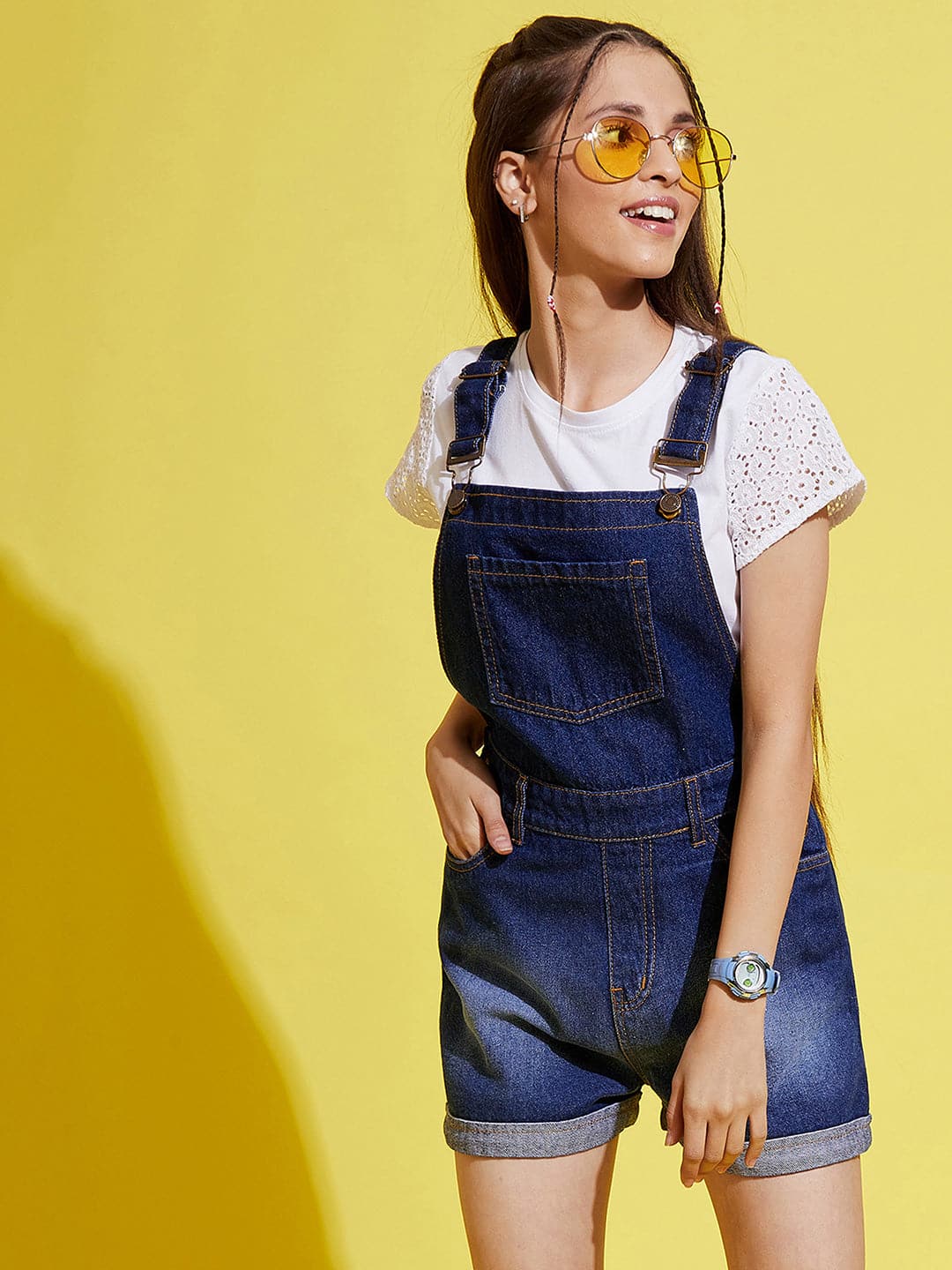 Girls Blue Denim Playsuit-Girls Jumpsuits-SASSAFRAS