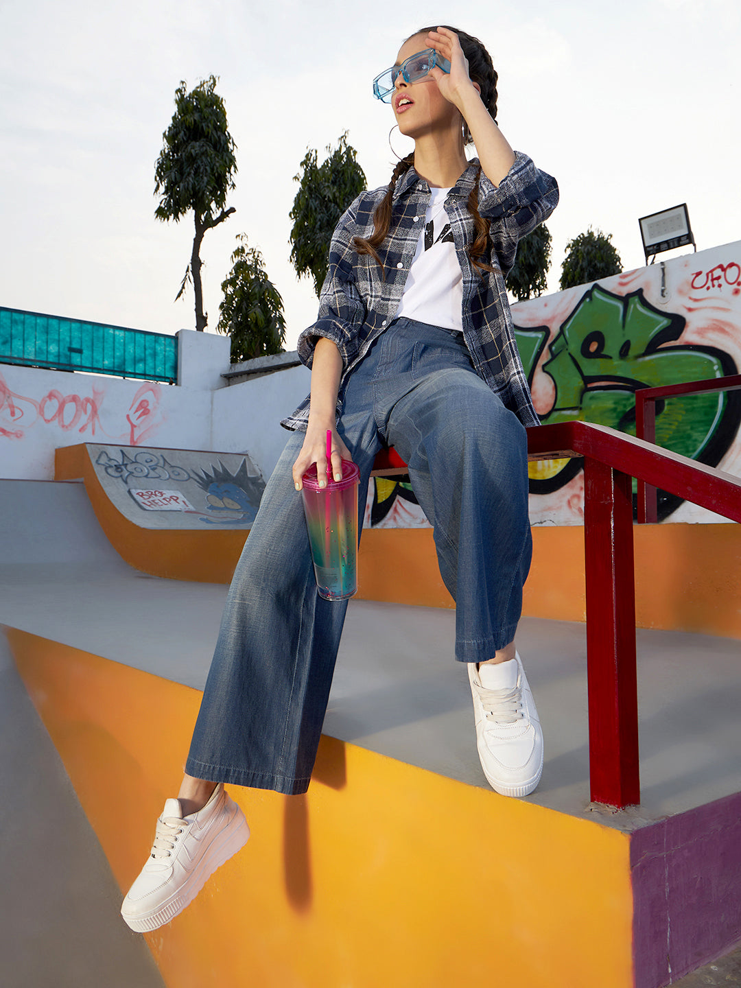 Blue Acid Wash Tencel Patch Pocket Straight Pants-Noh.Voh
