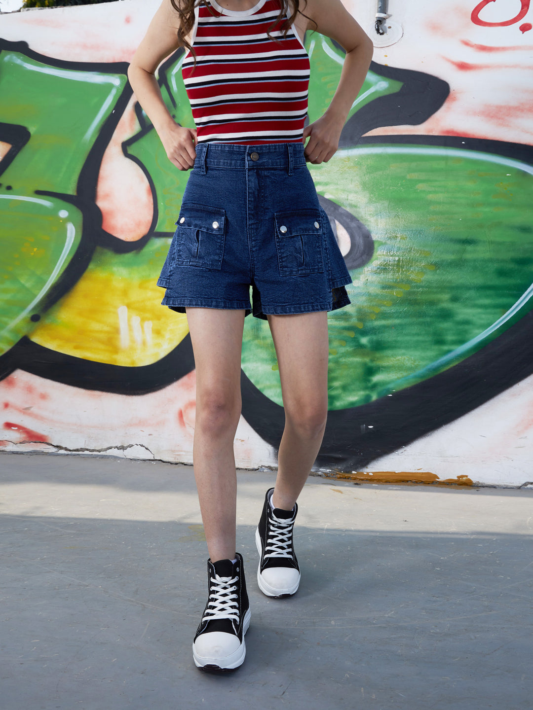 Navy Front Patch Pocket Denim Shorts-Noh.Voh