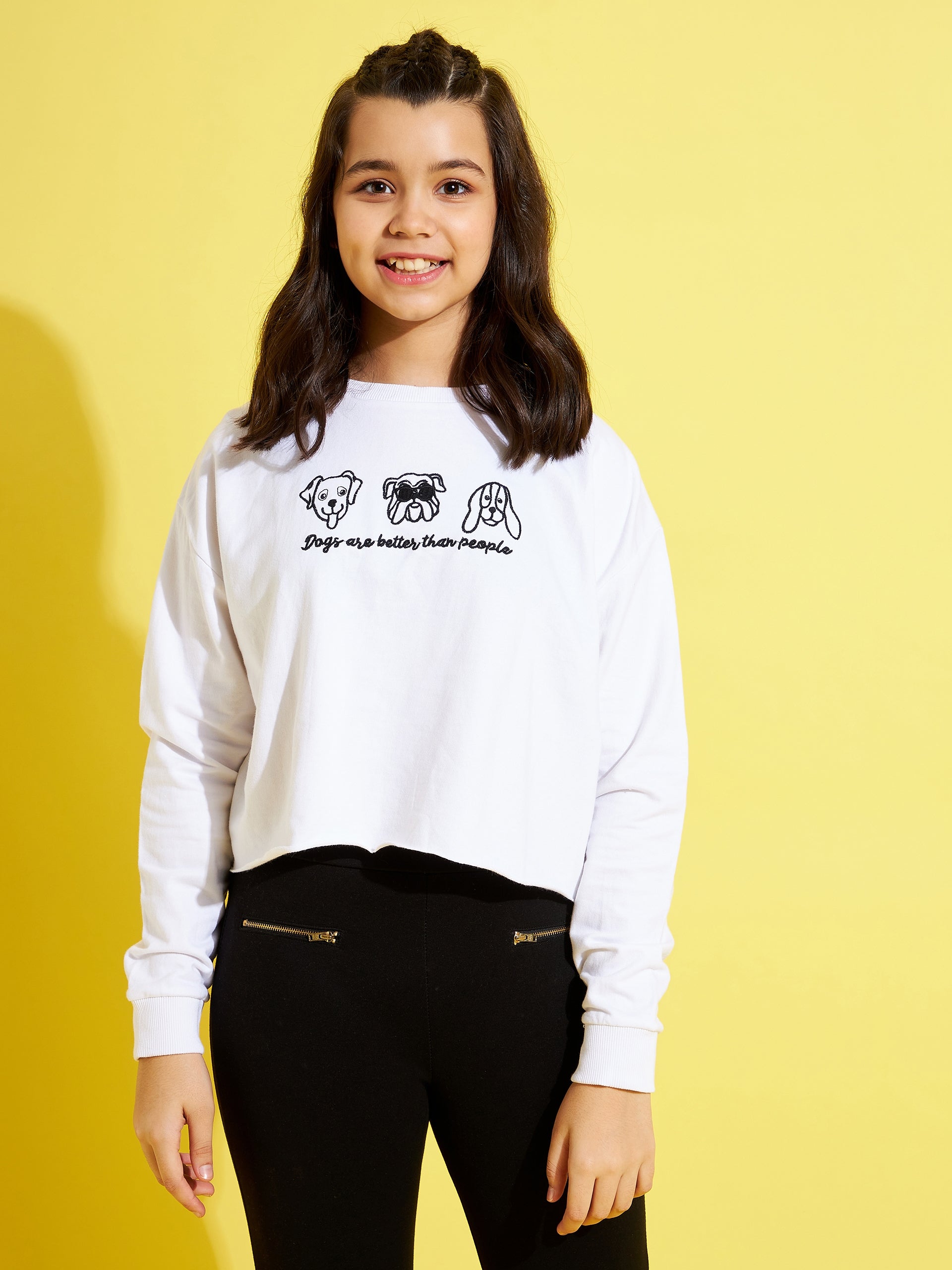 Buy Girls White Ballerina Print Crop Hoodie Online at Sassafras