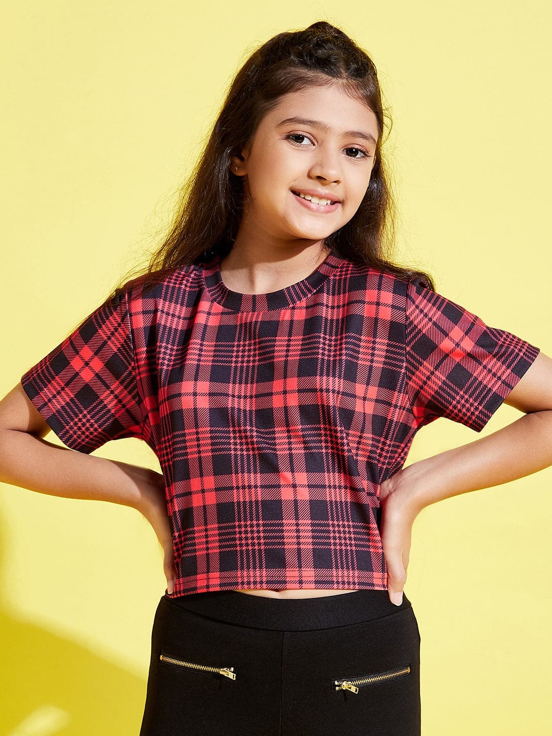 Buy Girls Red & Black Check Print Crop Top Online at Sassafras