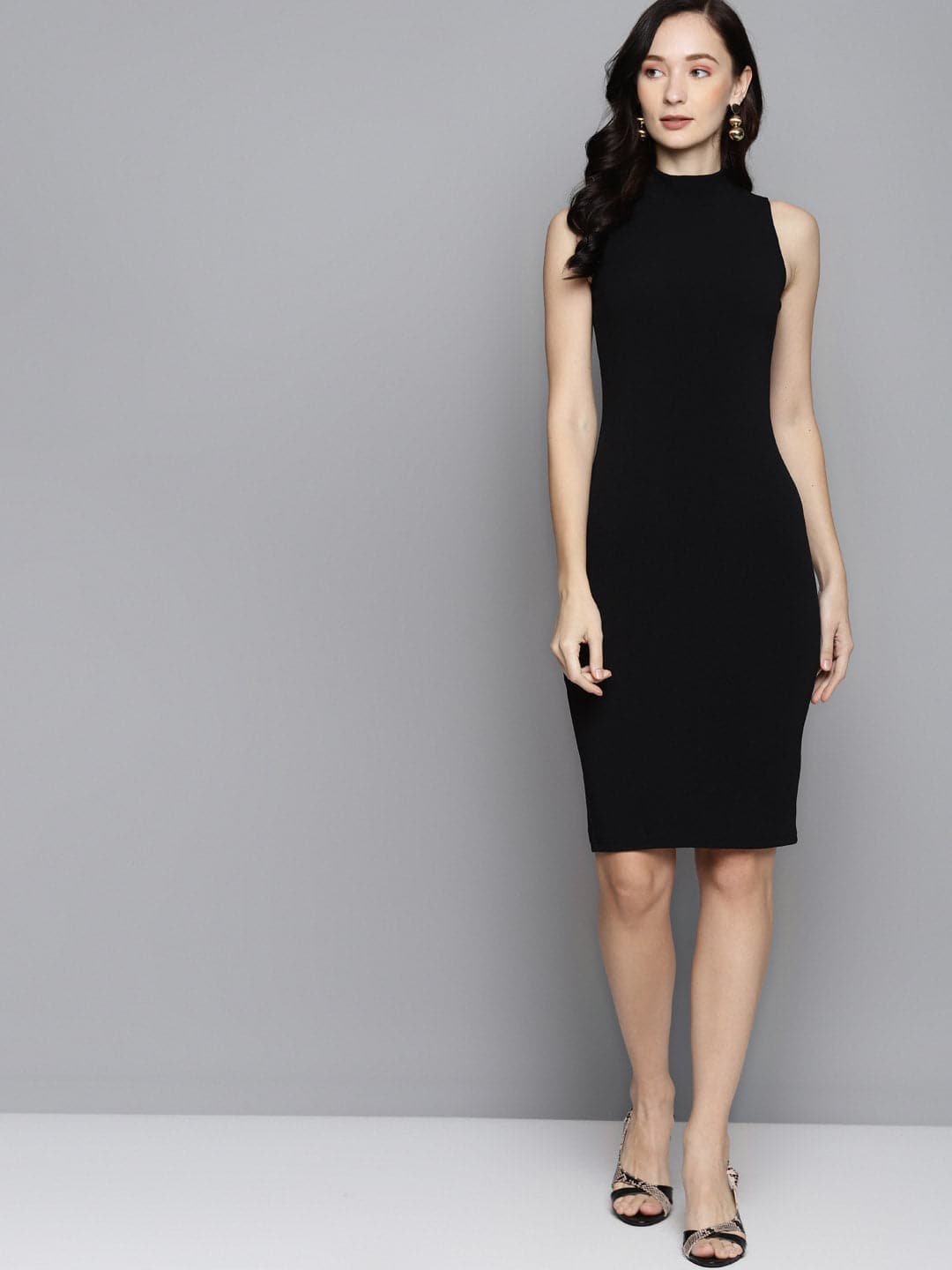 Black High Neck Sleeveless Bodycon-Dress-SASSAFRAS