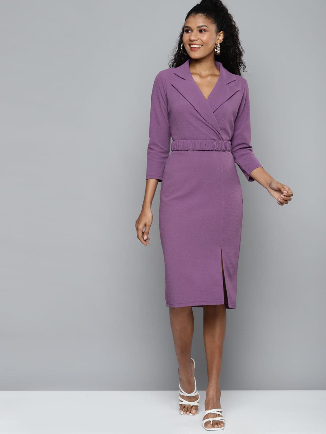 Buy Lavender Notch Collar Belted Dress Online at Best Price - Sassafras Buy Lavender Notch Collar Belted Dress Online at Best Price - Sassafras