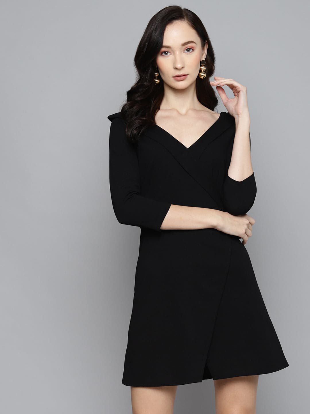 Black V Neck Skater Dress-Dress-SASSAFRAS