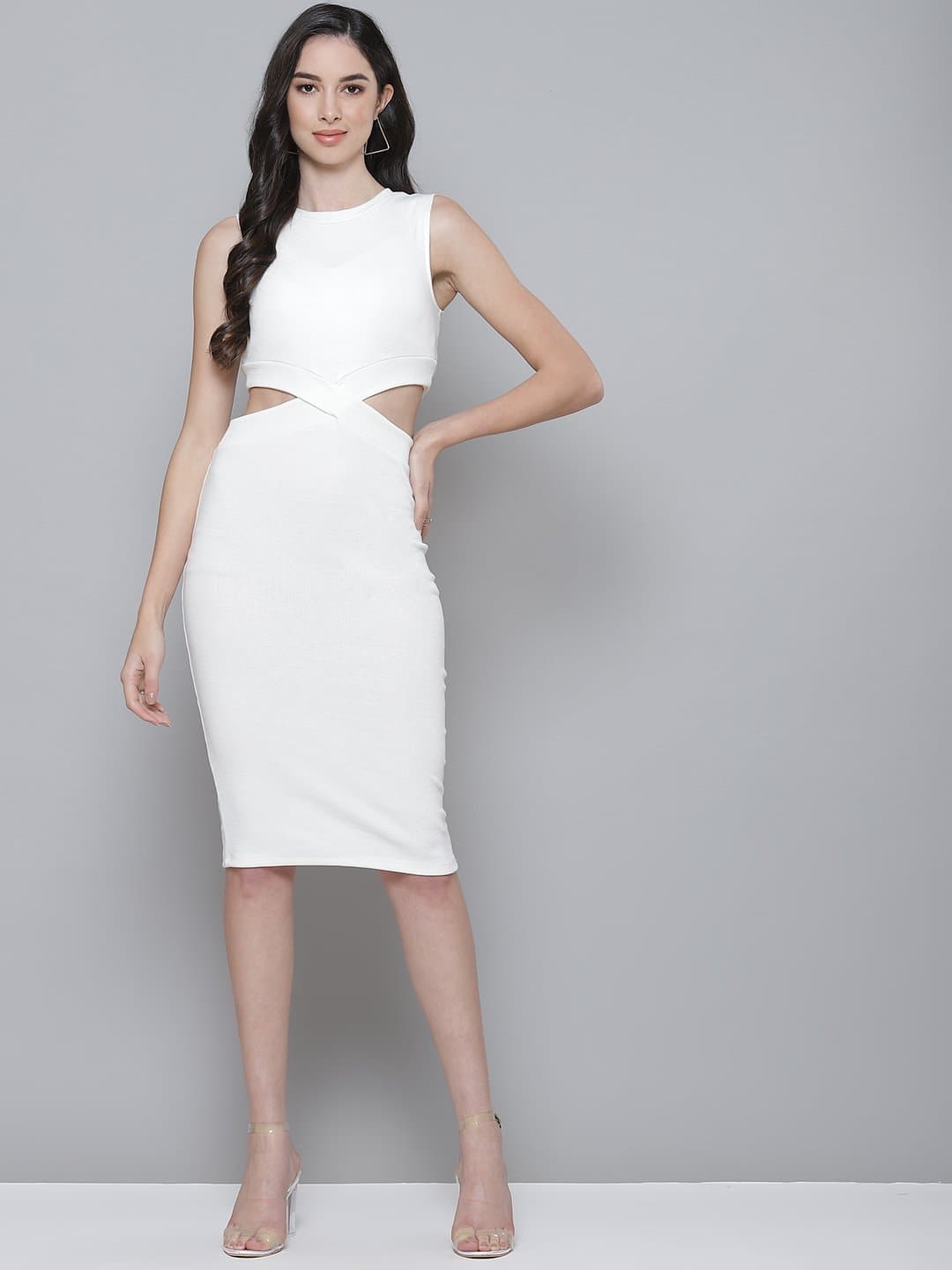 Buy White Rib Side Cut-Out Bodycon Dress Online at Best Price - Sassafras Buy White Rib Side Cut-Out Bodycon Dress Online at Best Price - Sassafras