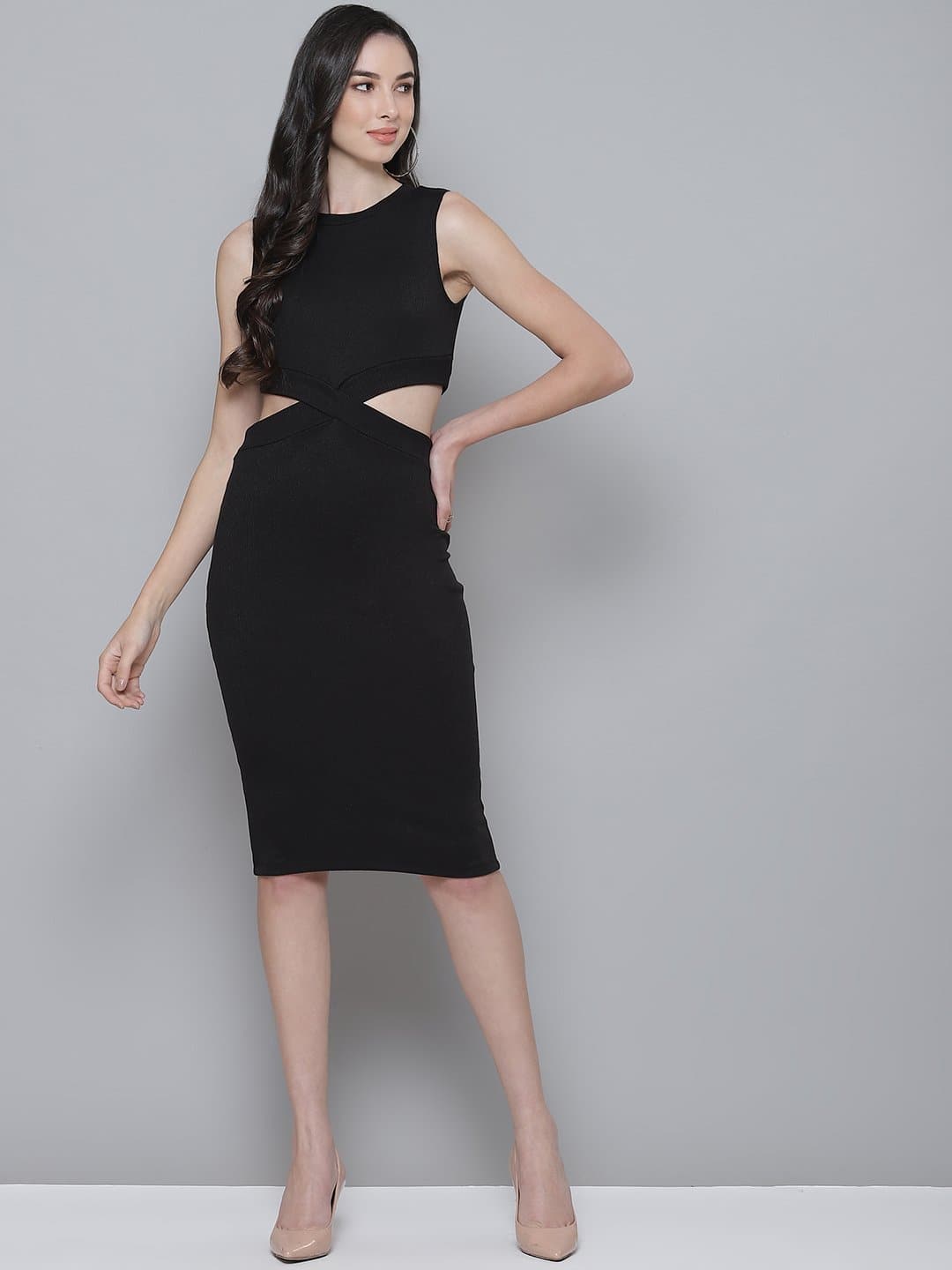 Buy Black Rib Side Cut-Out Bodycon Dress Online at Best Price - Sassafras Buy Black Rib Side Cut-Out Bodycon Dress Online at Best Price - Sassafras