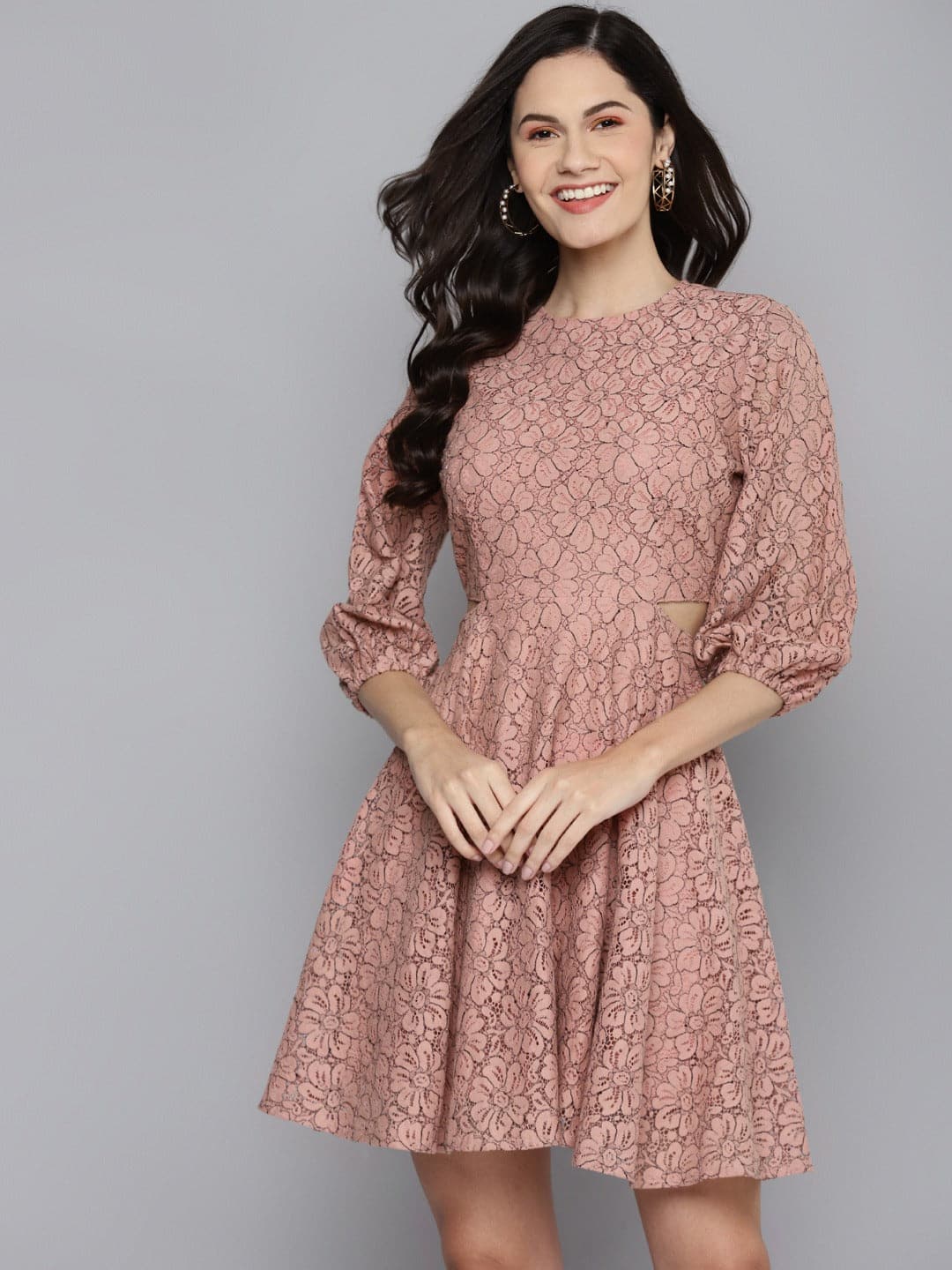 Buy Women Dusty Pink Lace Waist Cut-Out Dress Online at Best Price - Sassafras Buy Women Dusty Pink Lace Waist Cut-Out Dress Online at Best Price - Sassafras