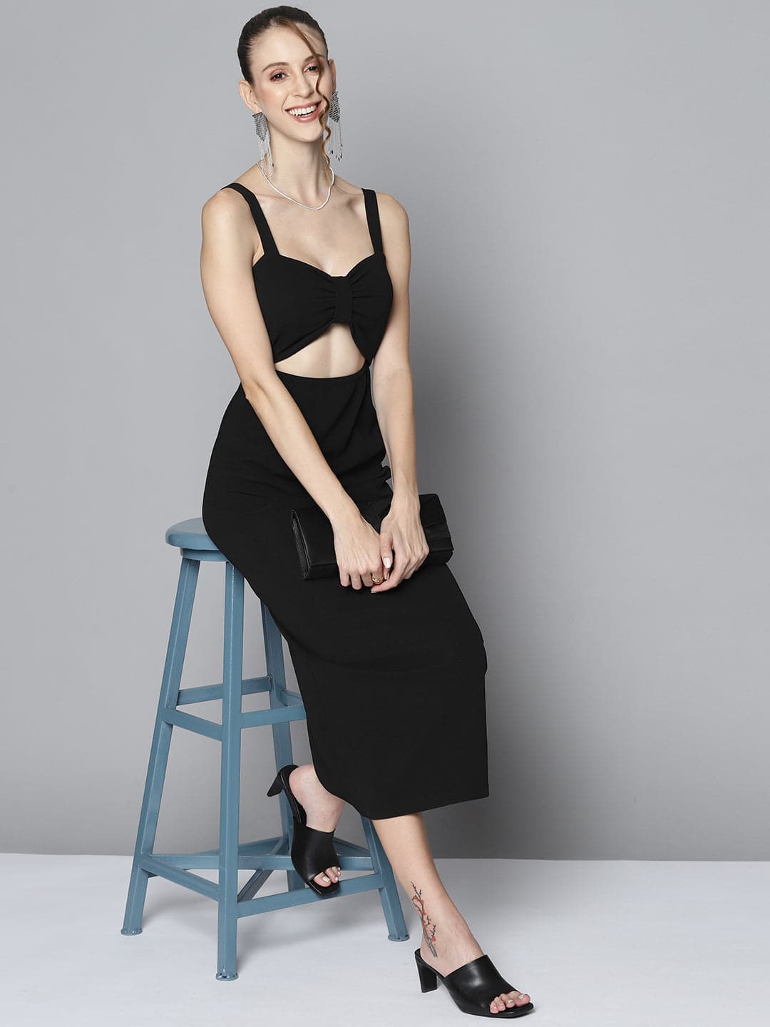Buy Women Black Waist Cut Out Bodycon Dress Online at Best Price - Sassafras Buy Women Black Waist Cut Out Bodycon Dress Online at Best Price - Sassafras