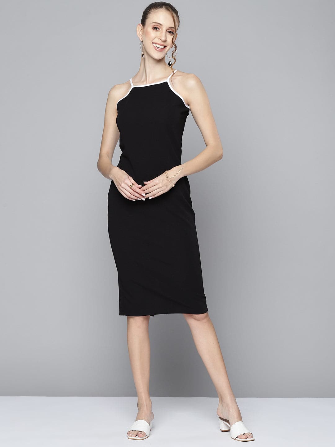 Buy Women Black With White Straps Bodycon Dress Online at Best Price - Sassafras Buy Women Black With White Straps Bodycon Dress Online at Best Price - Sassafras