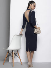 Navy Back Cut-Out Bodycon Dress-SASSAFRAS
