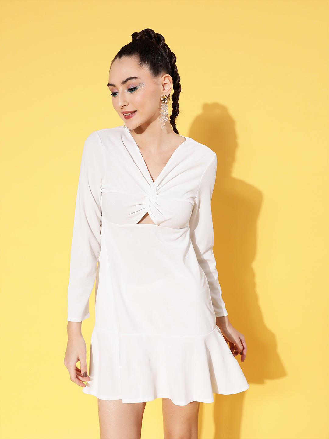 Buy Women White Canton Front Cut Out Skater Dress Online at Best Price