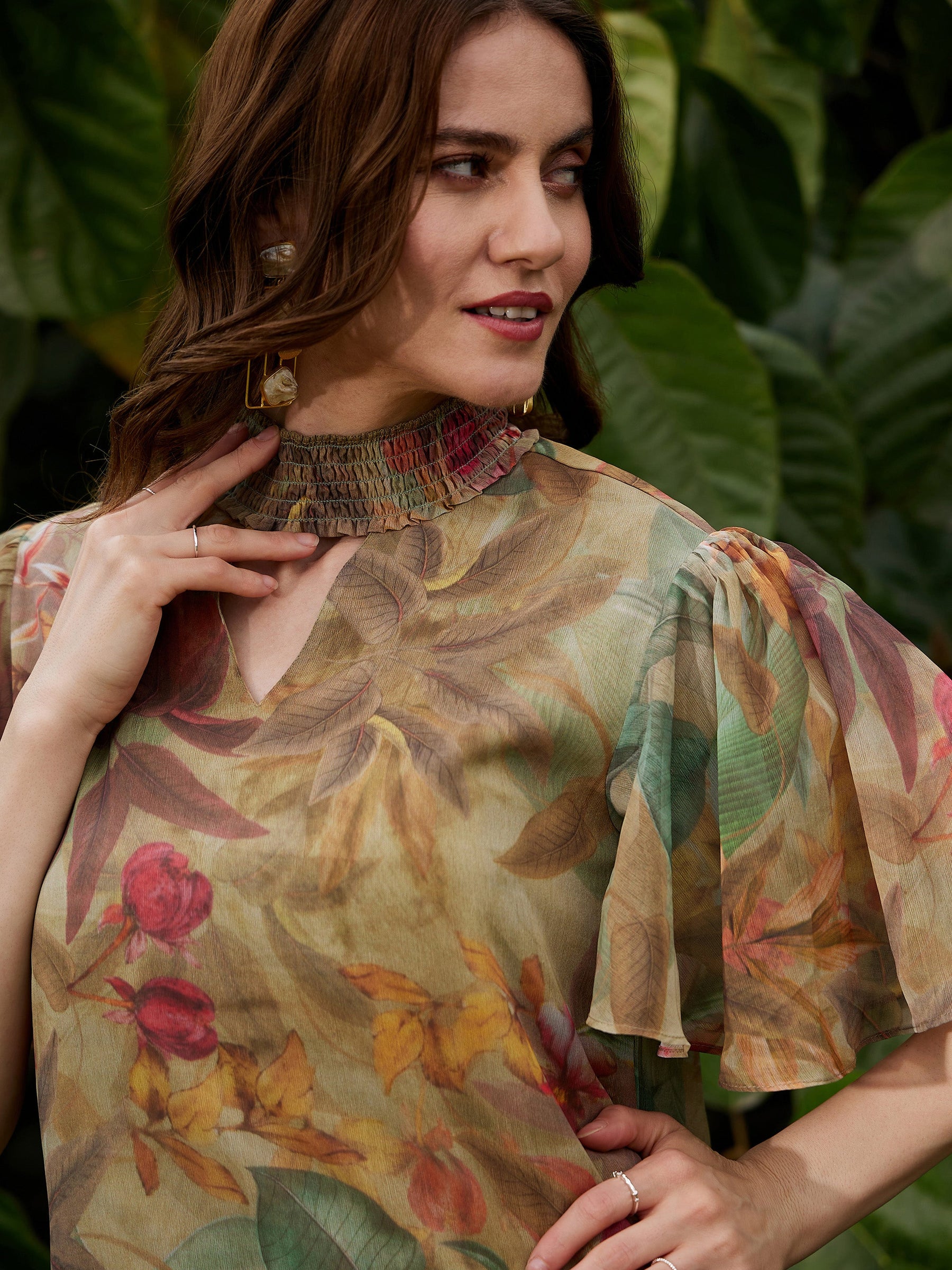 Green Jungle Print Tiered Short Dress-SASSAFRAS