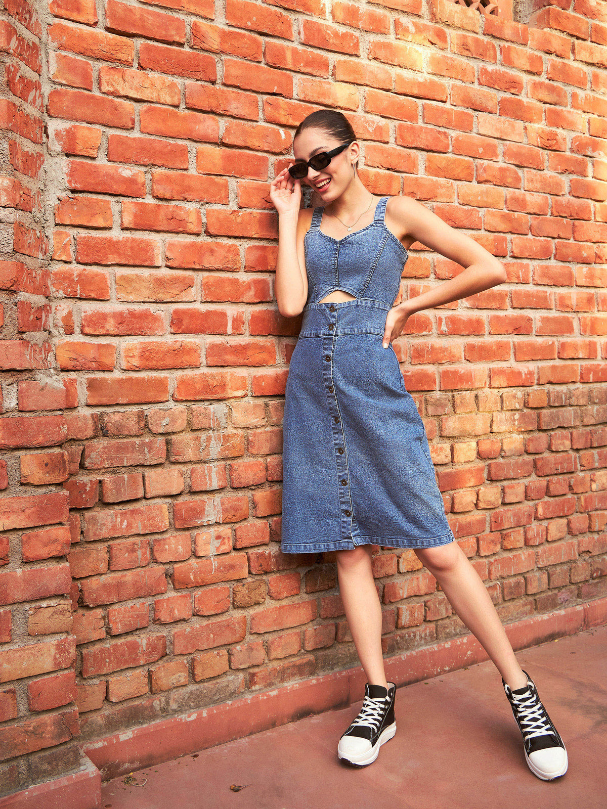 Blue Denim Wash Strappy Dress-SASSAFRAS
