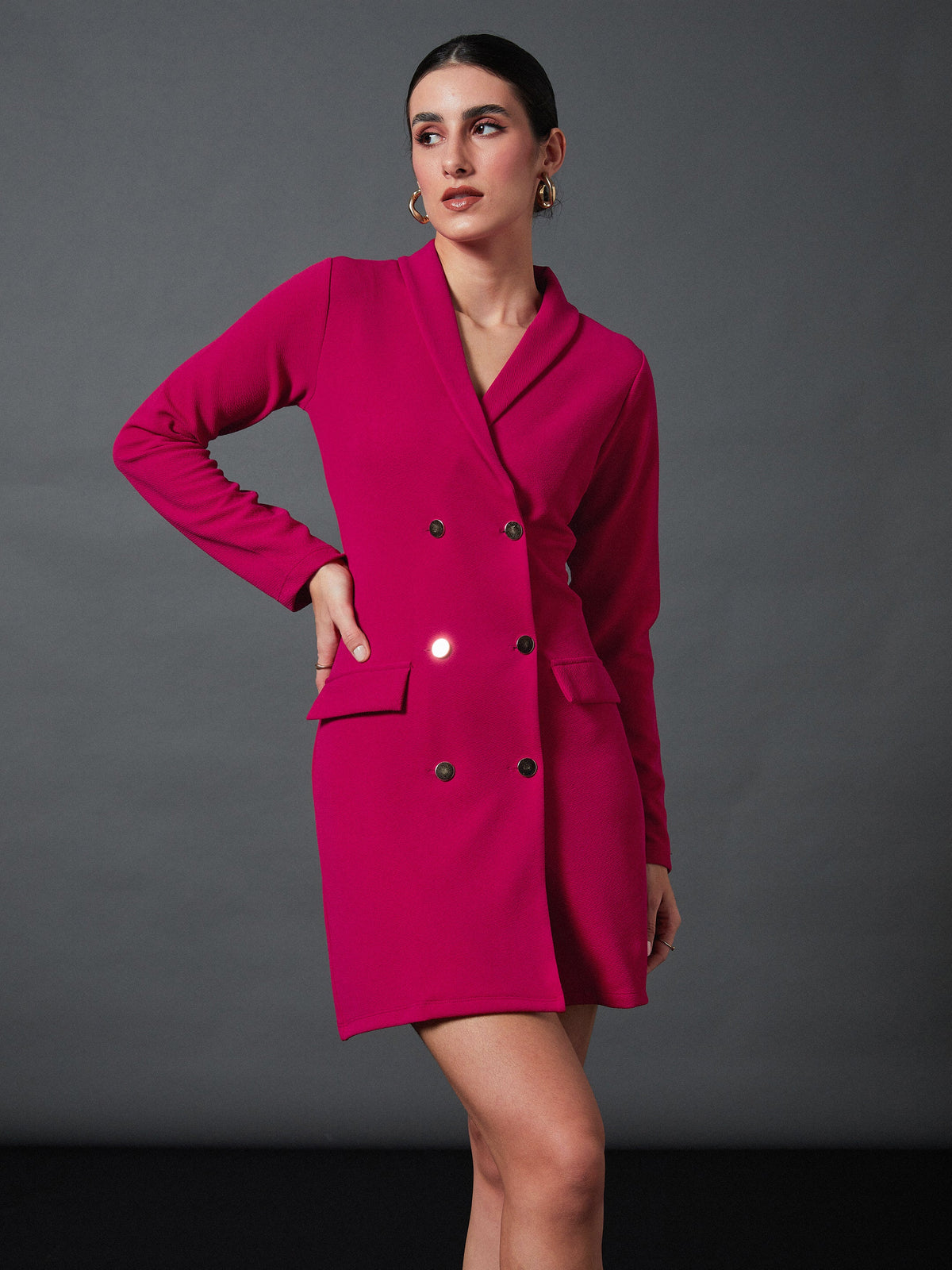 Pink Double Breasted Blazer Dress-SASSAFRAS worklyf