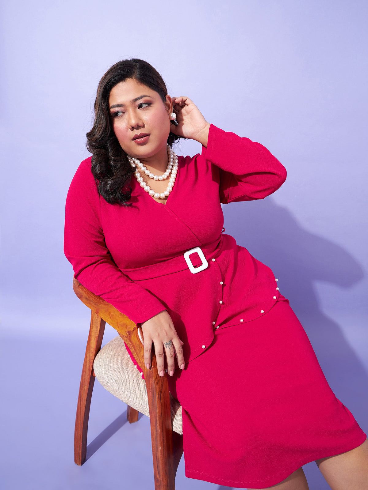 Fuchsia Peplum Bodycon Dress-SASSAFRAS Curve