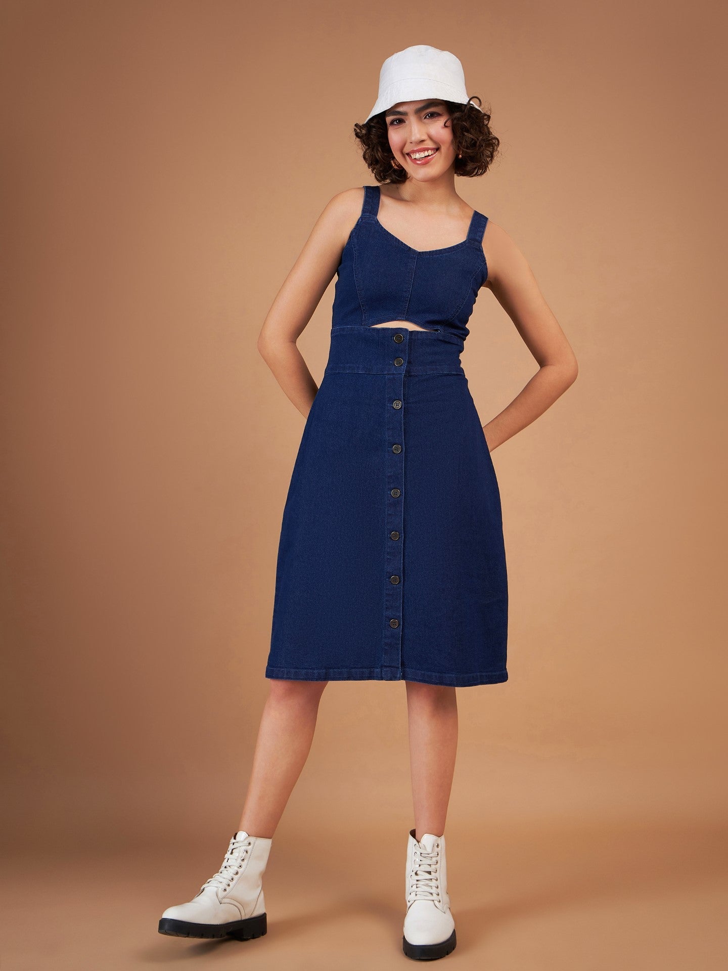 Buy Women Navy Denim Wash Strappy Dress Online at Best Price - Sassafras