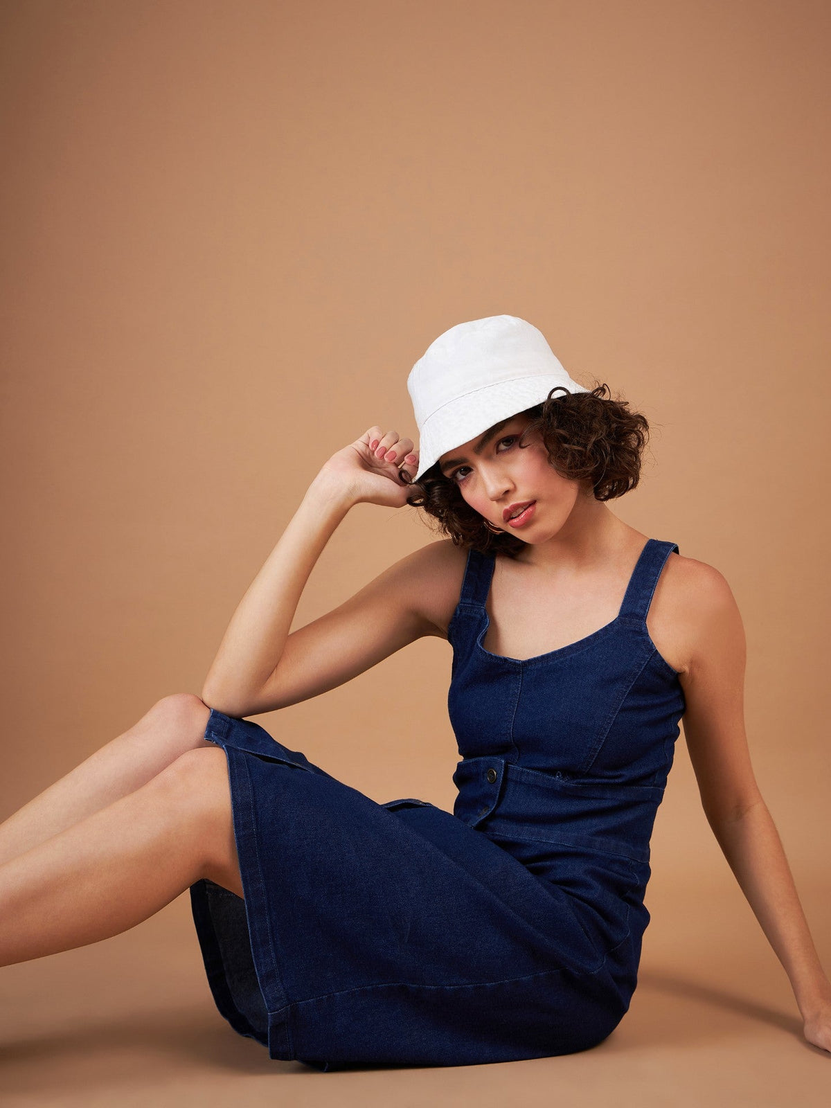 Navy Denim Wash Strappy Dress-SASSAFRAS