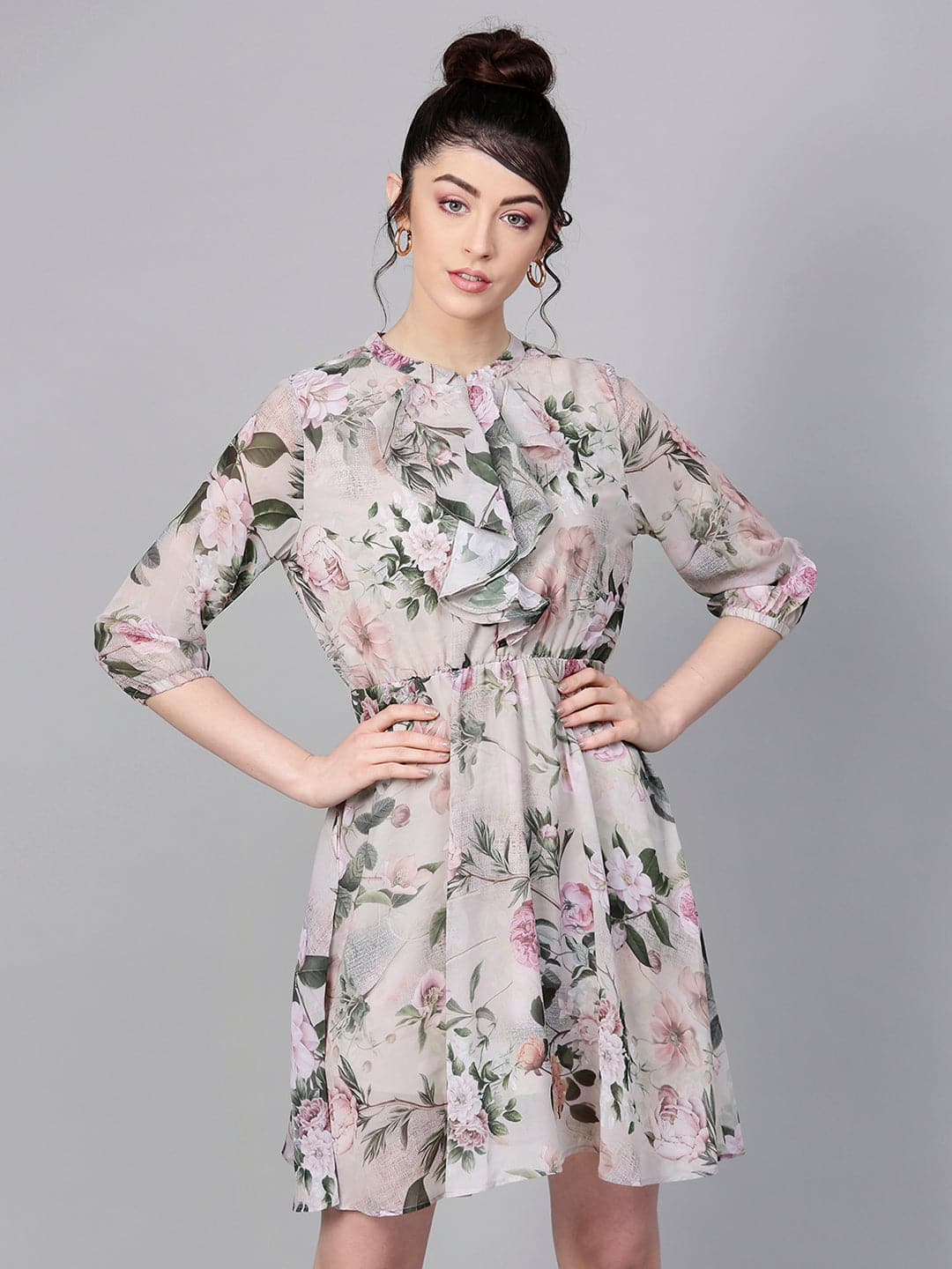 Pista Green Floral Skater Dress-Dress-SASSAFRAS