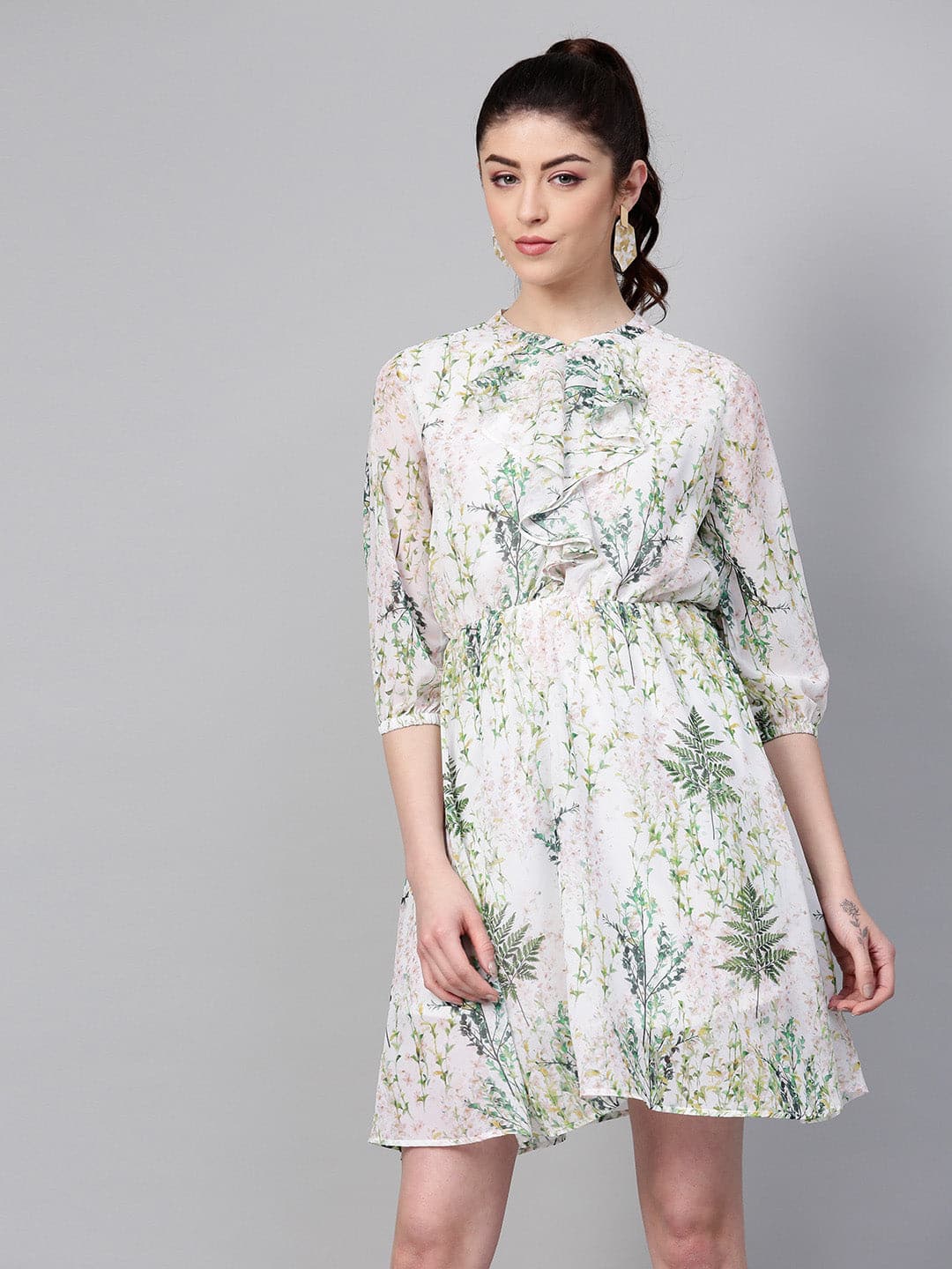 Off-White Floral Skater Dress-Dress-SASSAFRAS