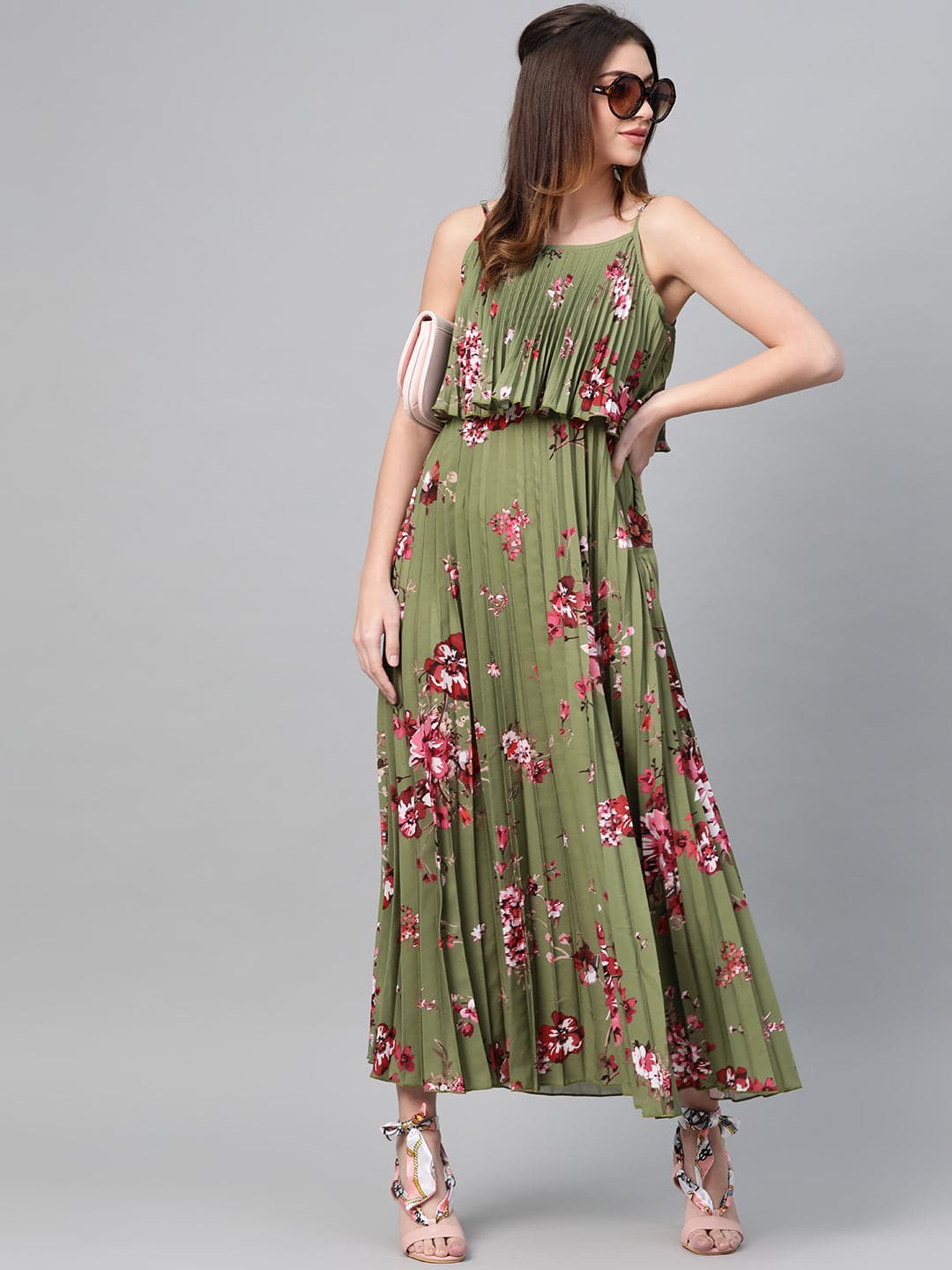 olive layered ethnic dress