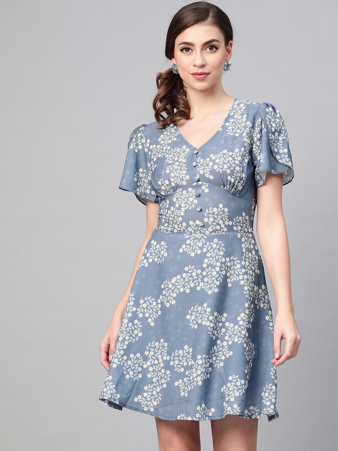 Dark Blue Floral Flared Skater Dress1