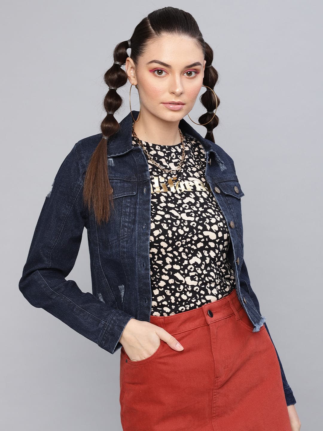 Dark Blue Denim Distressed Jacket-Jackets-SASSAFRAS