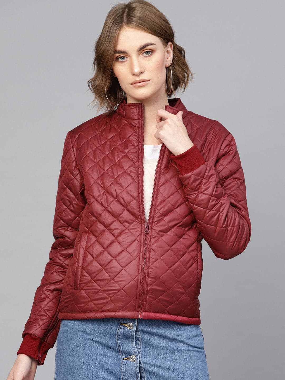 Maroon quilted jacket best sale