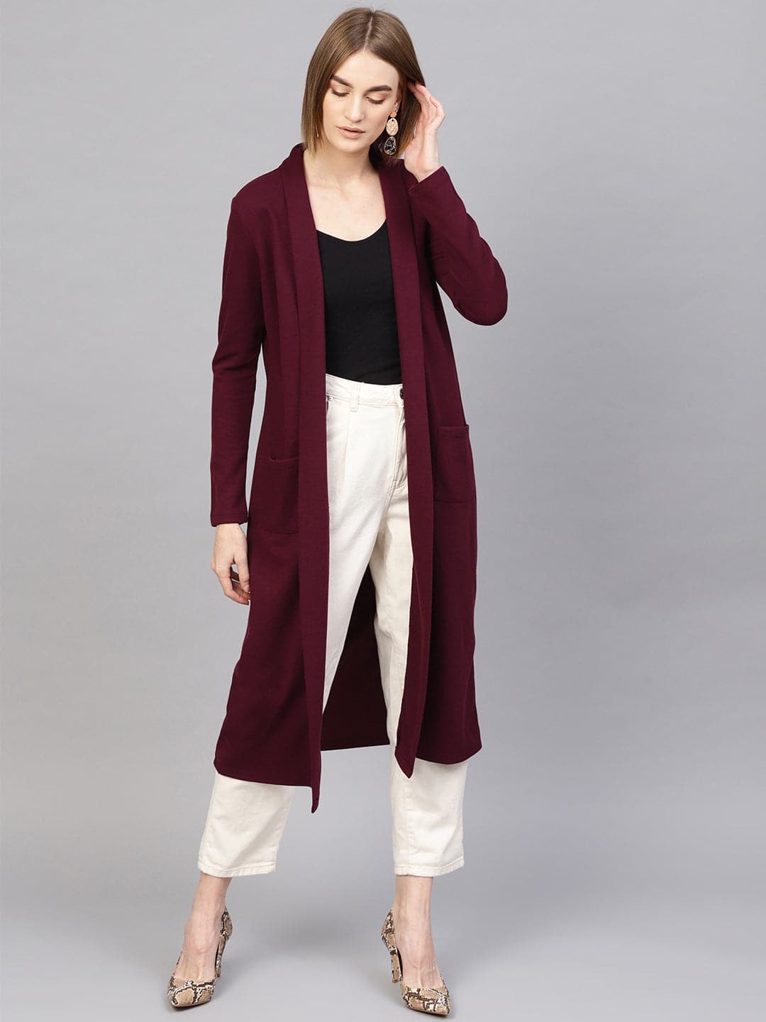 Burgundy Rib Longline Shrug-Shrugs-SASSAFRAS