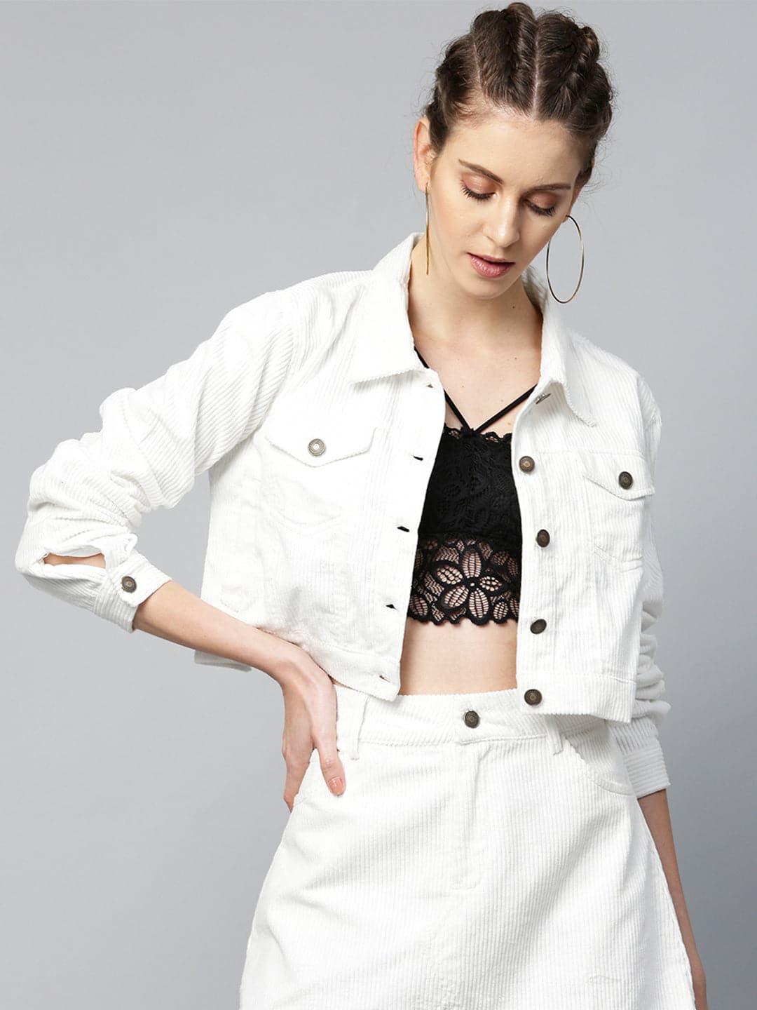 White Corduroy Boxy Jacket-Jackets-SASSAFRAS
