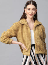 Mustard Drawstring Faux Fur Jacket-Jackets-SASSAFRAS