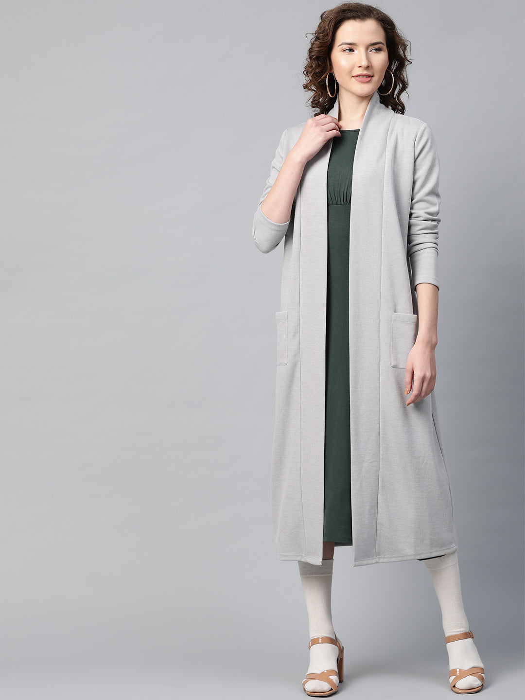 Grey Rib Front Open Longline Shrug-Shrugs-SASSAFRAS