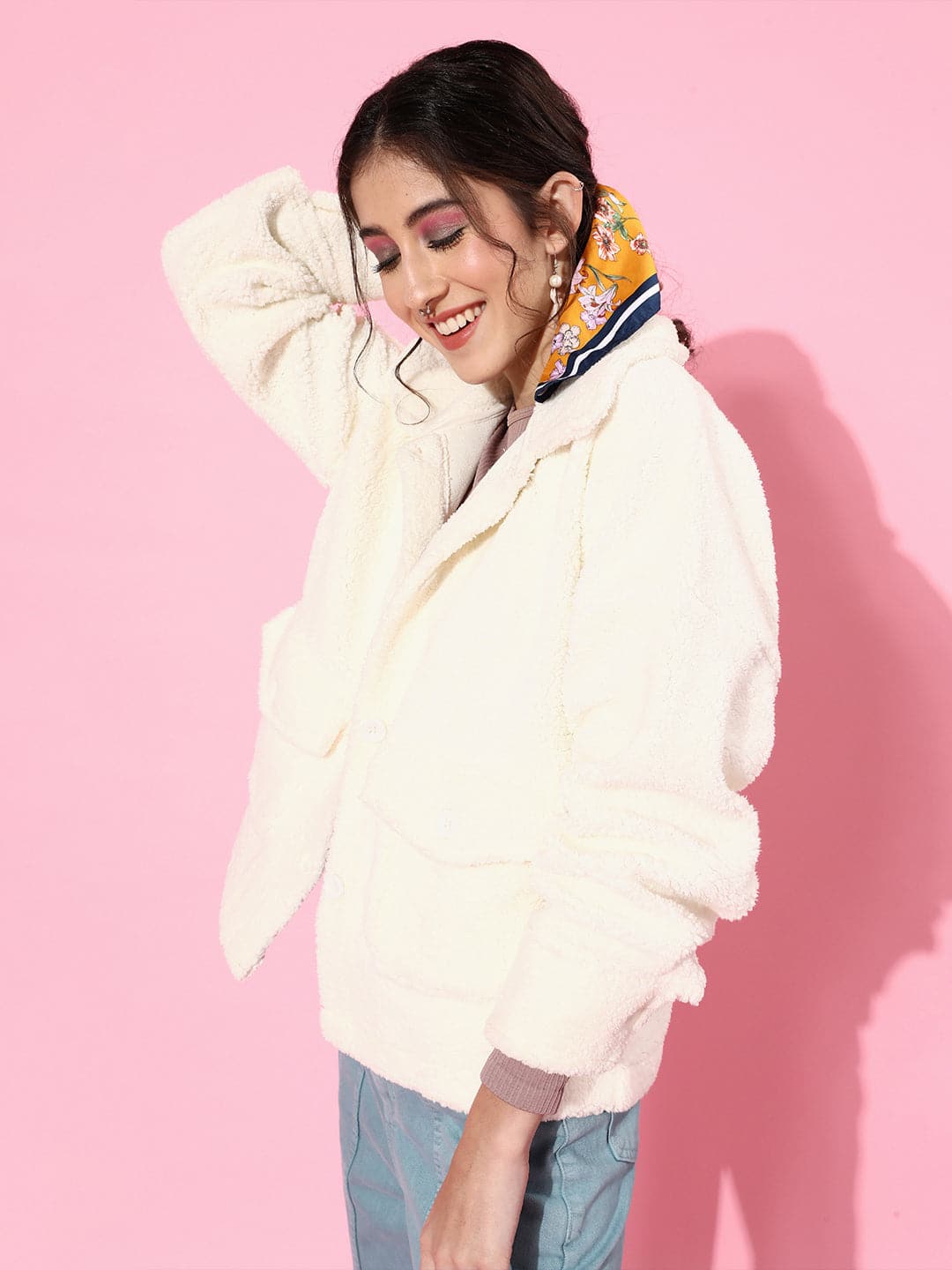 White Faux Fur Oversized Jacket-Jackets-SASSAFRAS